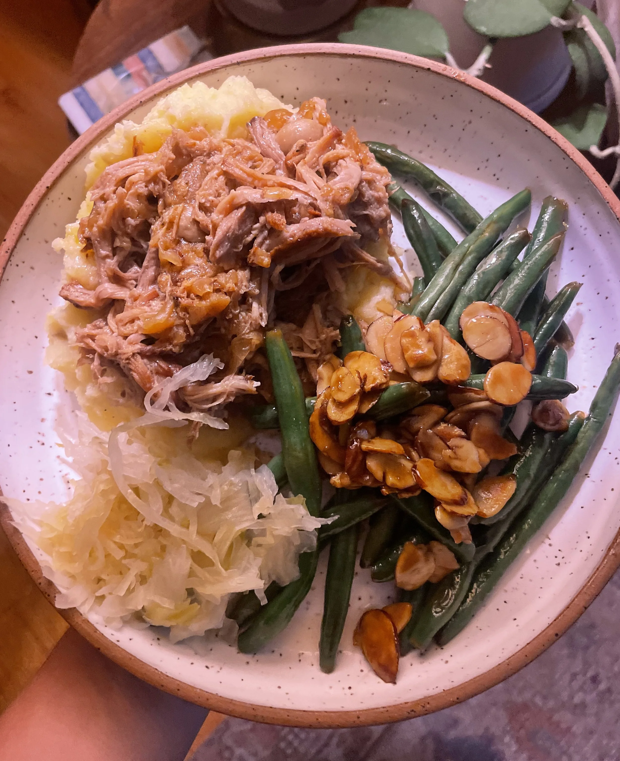 Pulled pork over mashed potatoes