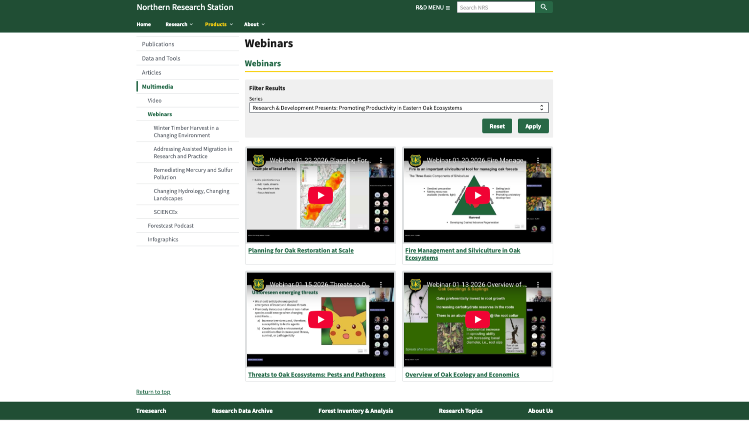 USFS Oak Webinars Landing Page