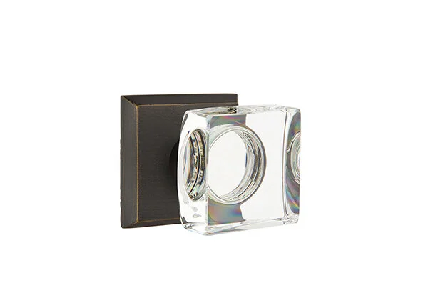 Modern Square Crystal Knob - Bronze, #6 Sandcast Bronze Rosette