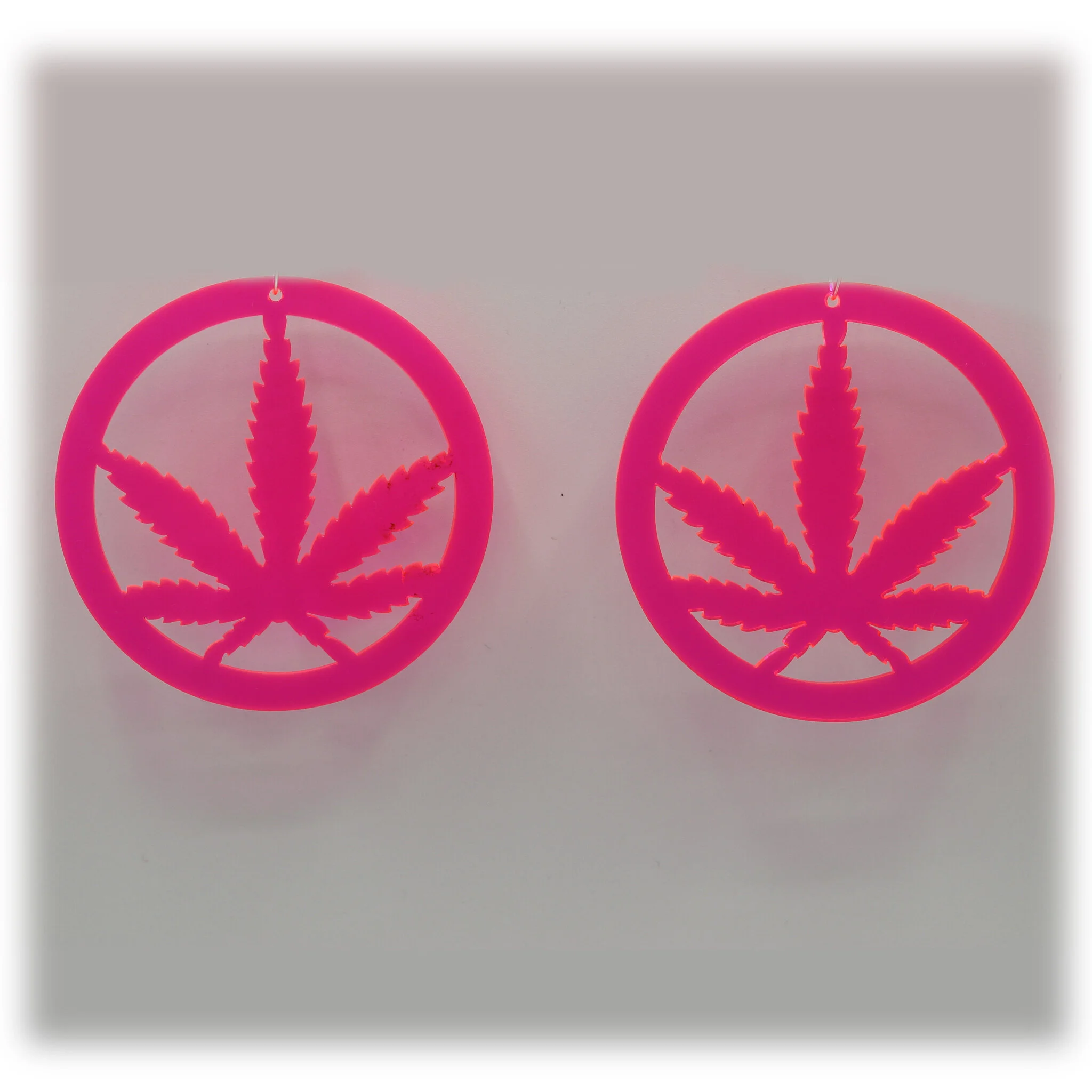 Neon Acrylic Earring - Weed Warrior Indica - Large - Neon Pink