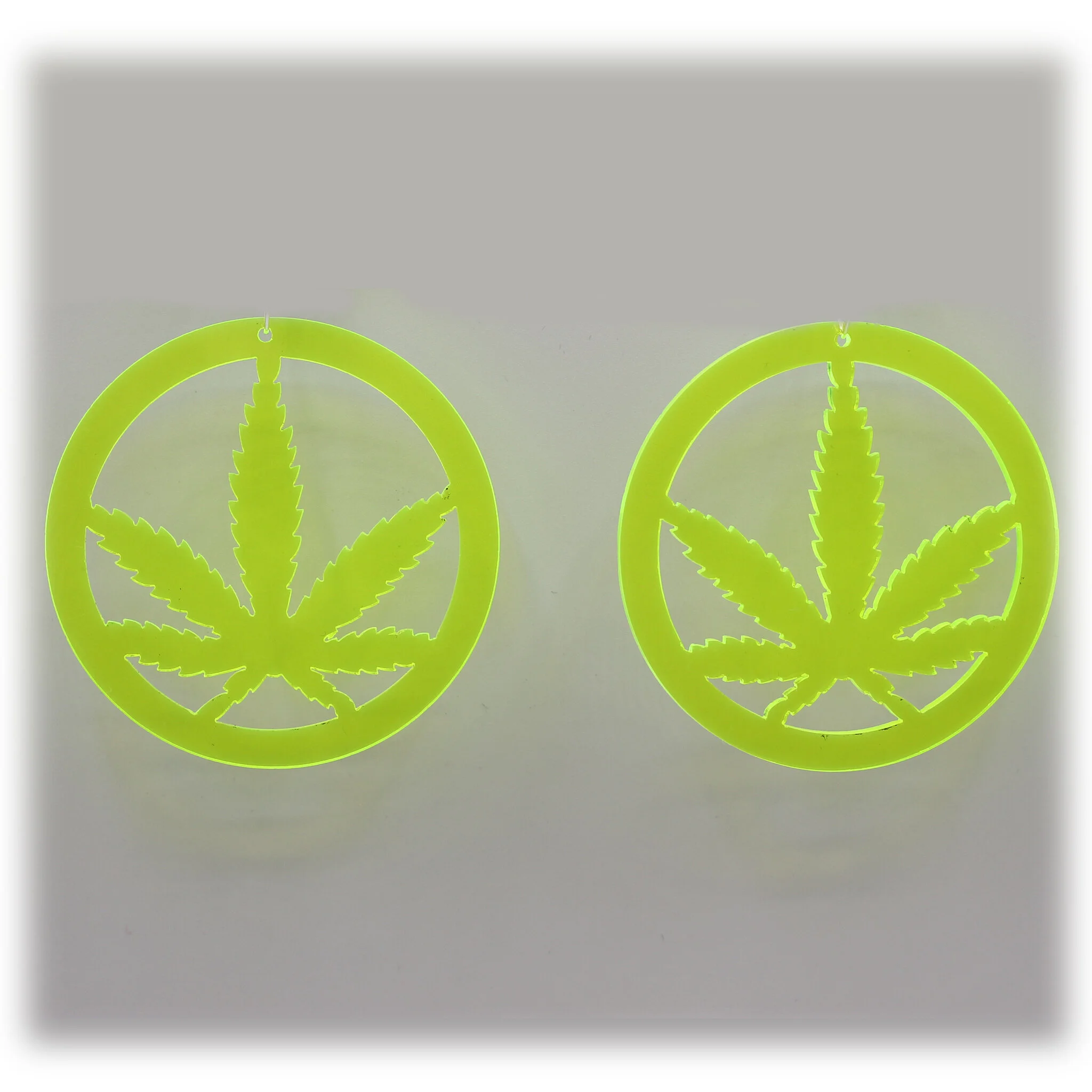 Neon Acrylic Earring - Weed Warrior Indica - Large - Neon Yellow