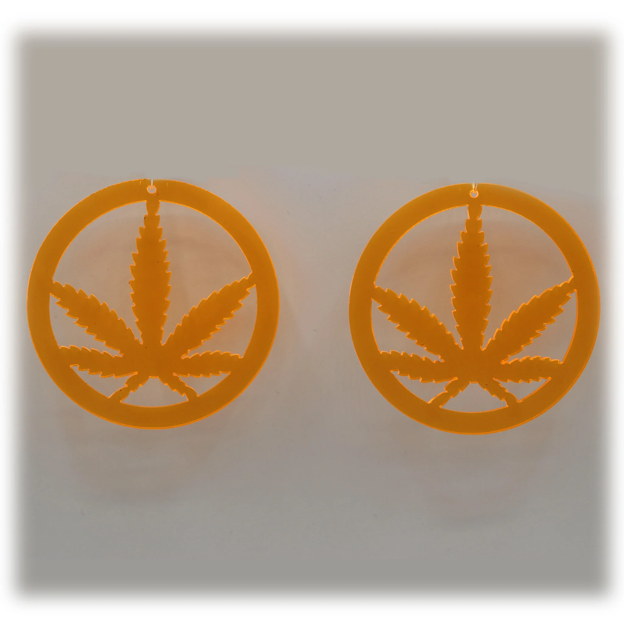 Neon Acrylic Earring - Weed Warrior Indica - Large - Neon Orange