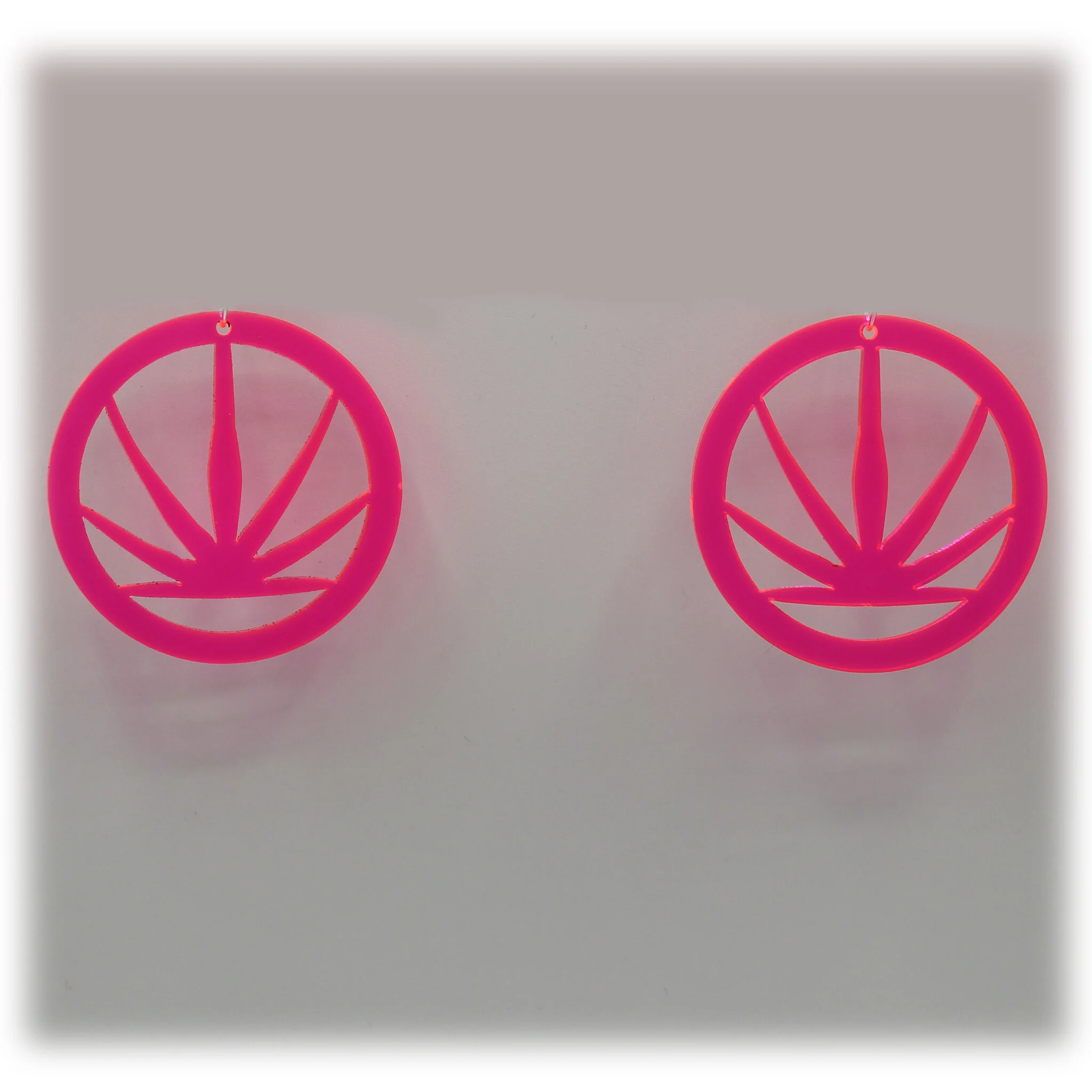 Neon Acrylic Earring - Weed Warrior Sativa - Small - Neon Pink