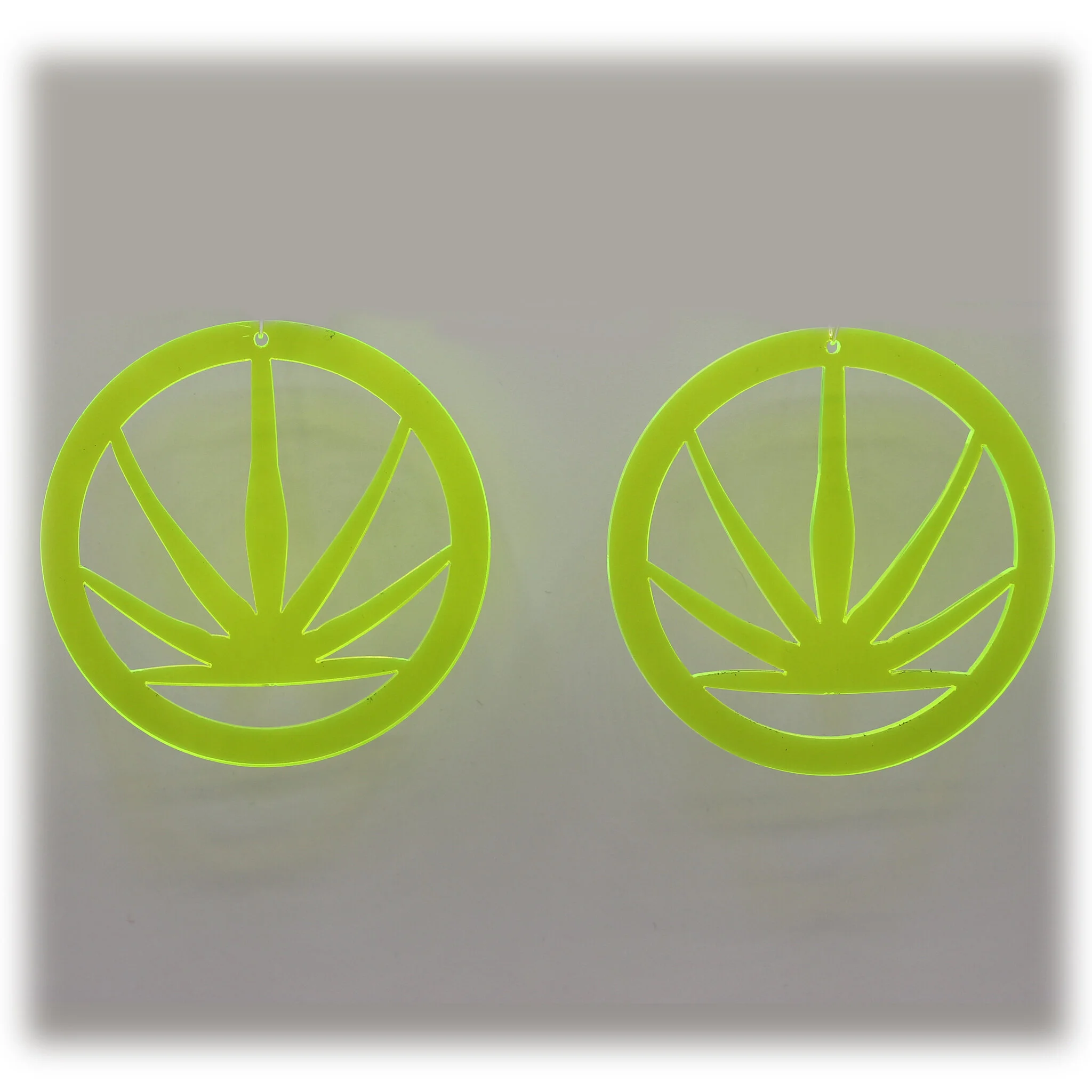 Neon Acrylic Earring - Weed Warrior Sativa - Large - Neon Yellow