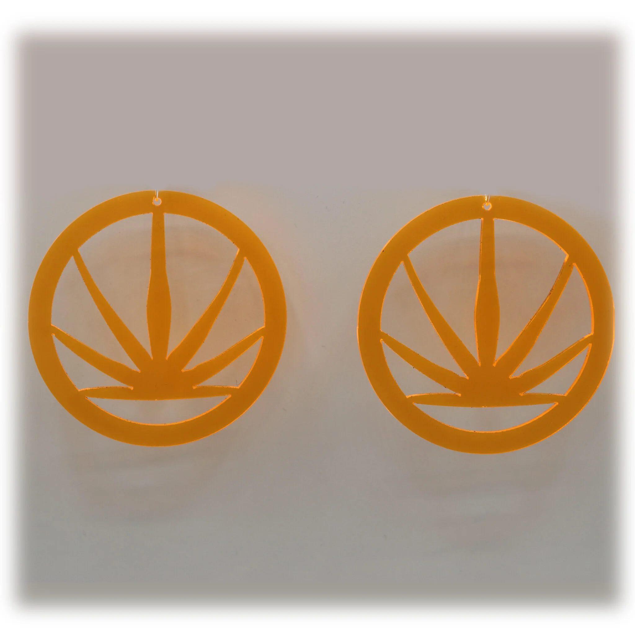 Neon Acrylic Earring - Weed Warrior Sativa - Large - Neon Orange