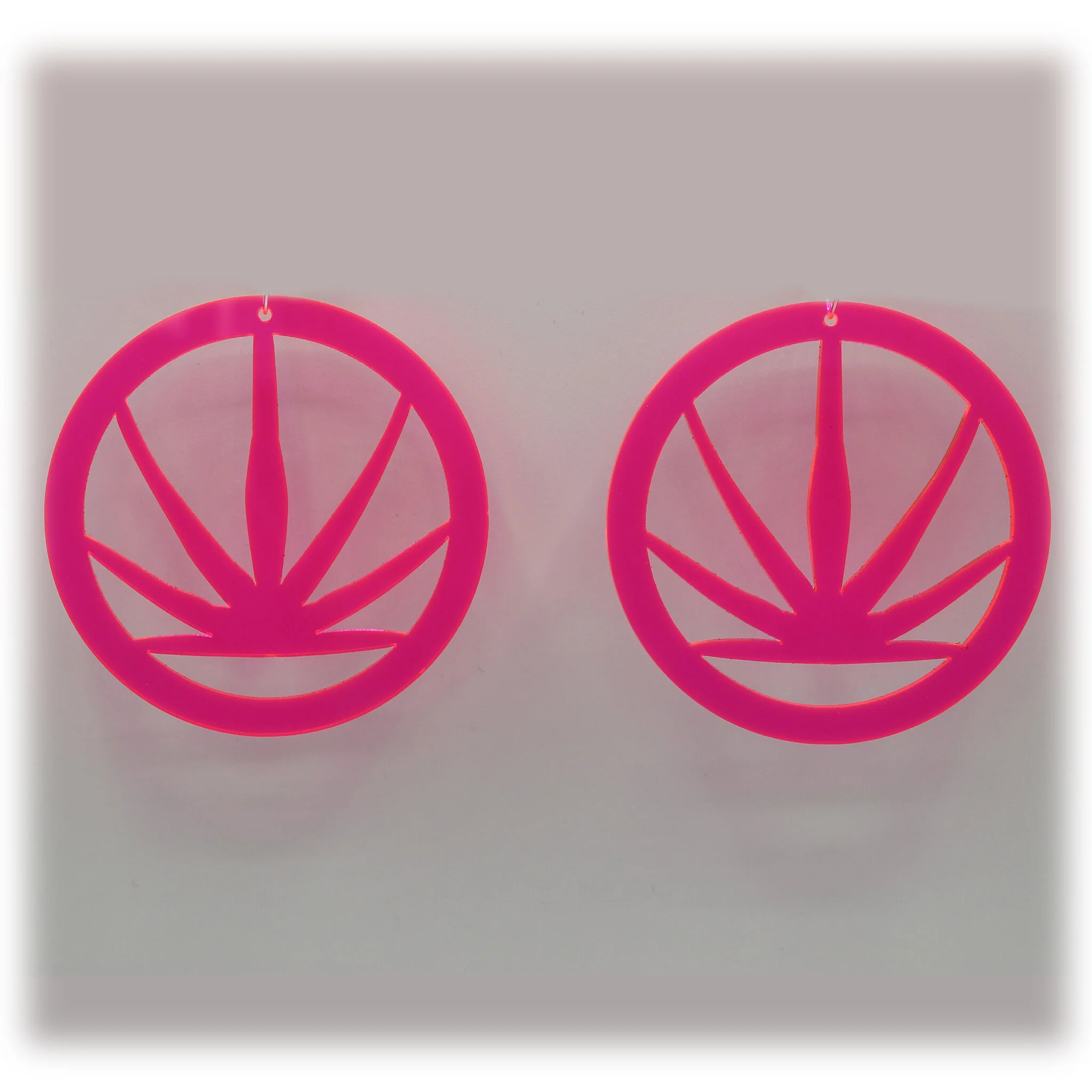 Neon Acrylic Earring - Weed Warrior Sativa - Large - Neon Pink
