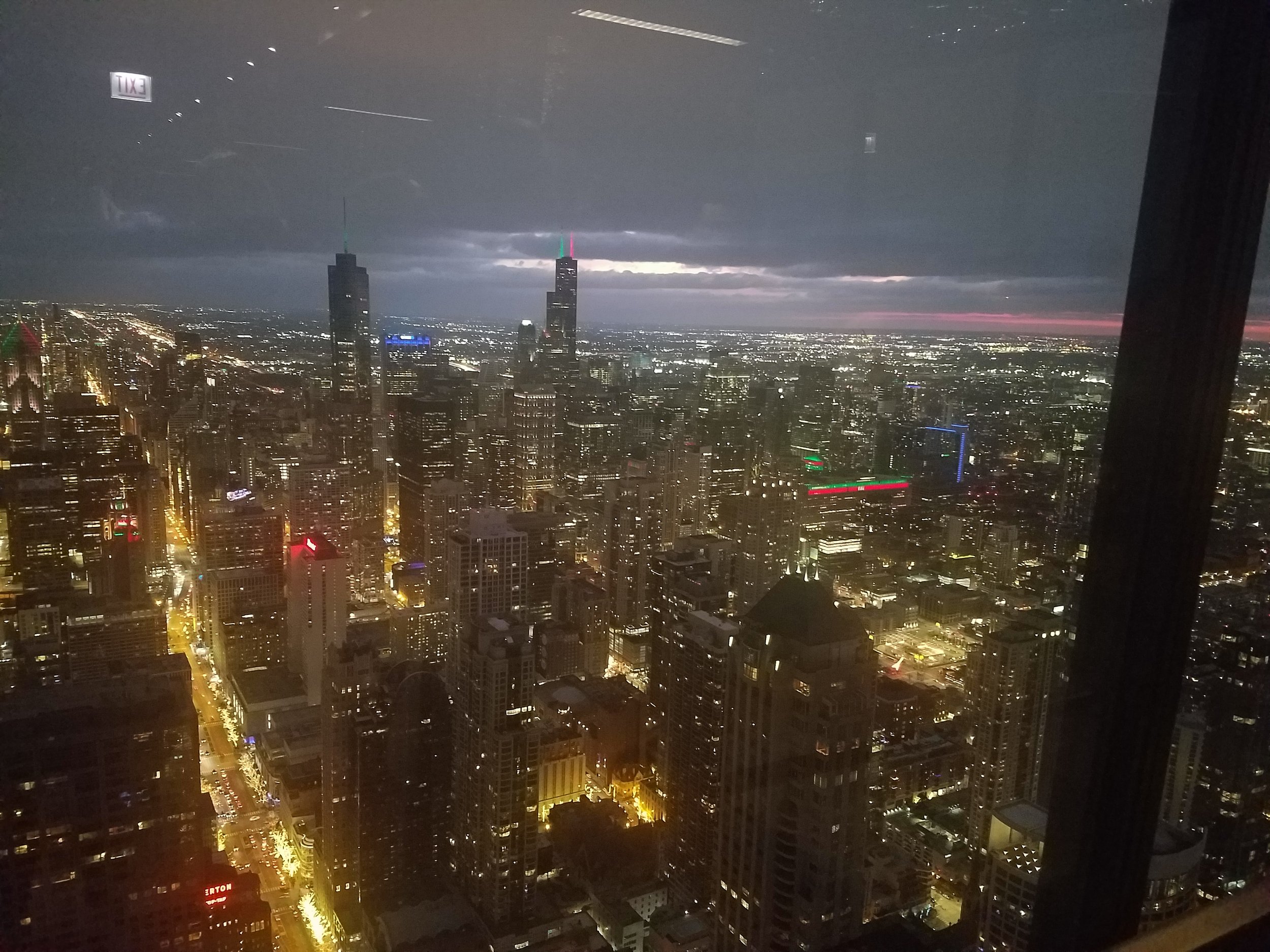  Chicago at night, on top of 360 Chicago Observation Deck 