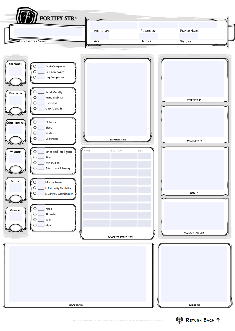 character sheet fortify str