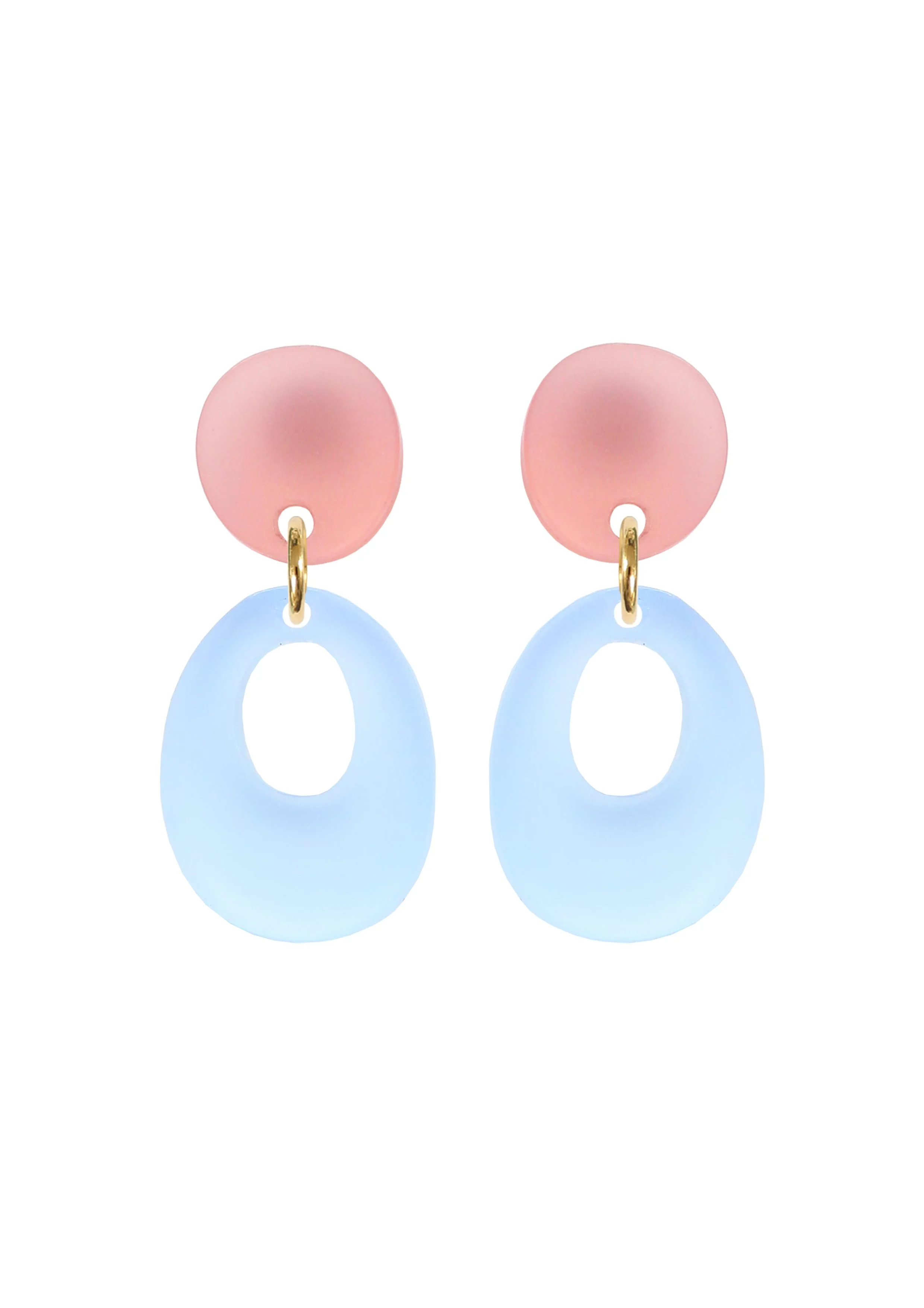 Kam Creates - Circle Dangle studs - Semi Opaque Acrylic Frost - Pink + Blue.jpg
