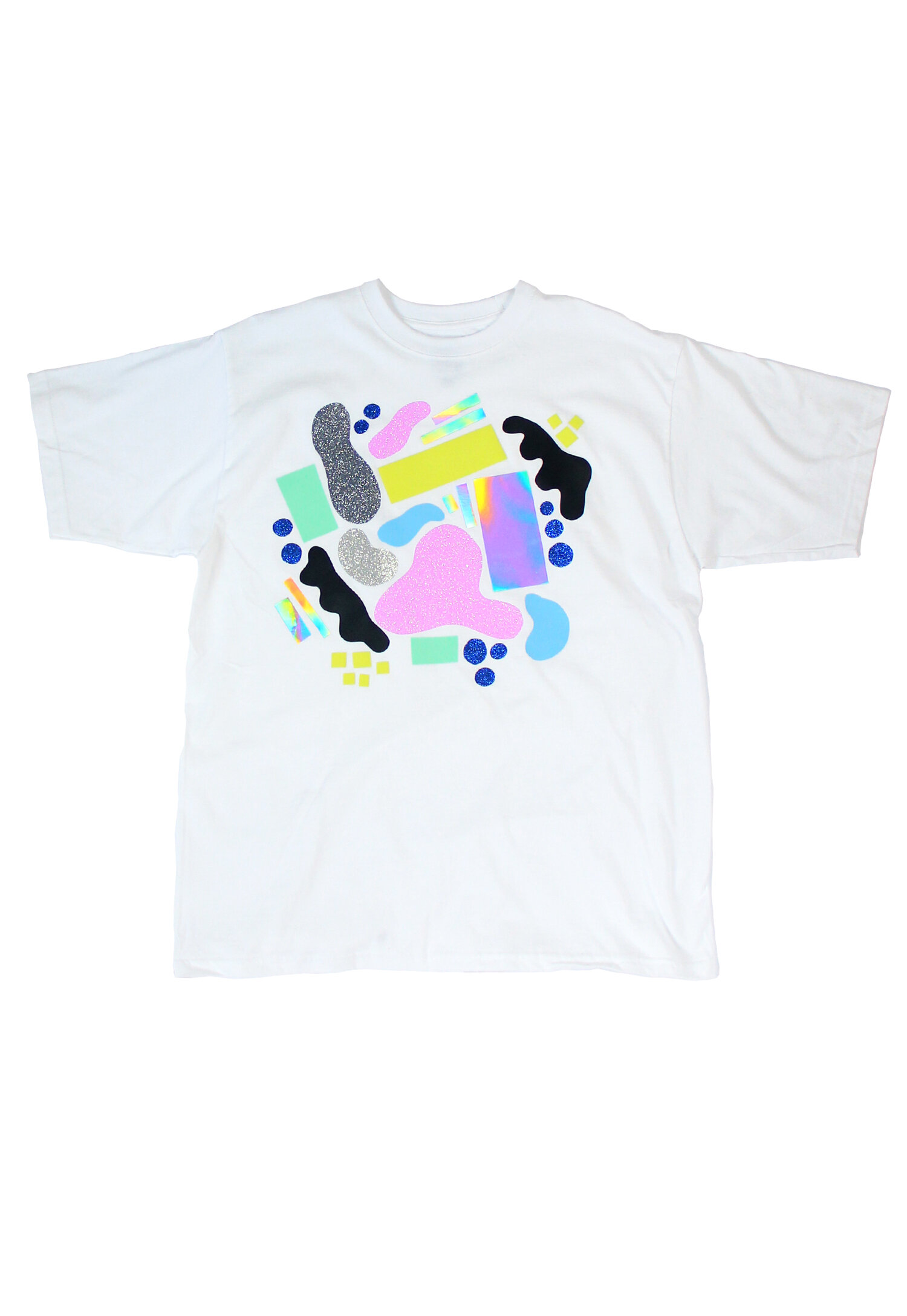One of a kind, playful shapes T shirt in white - Small (unisex)