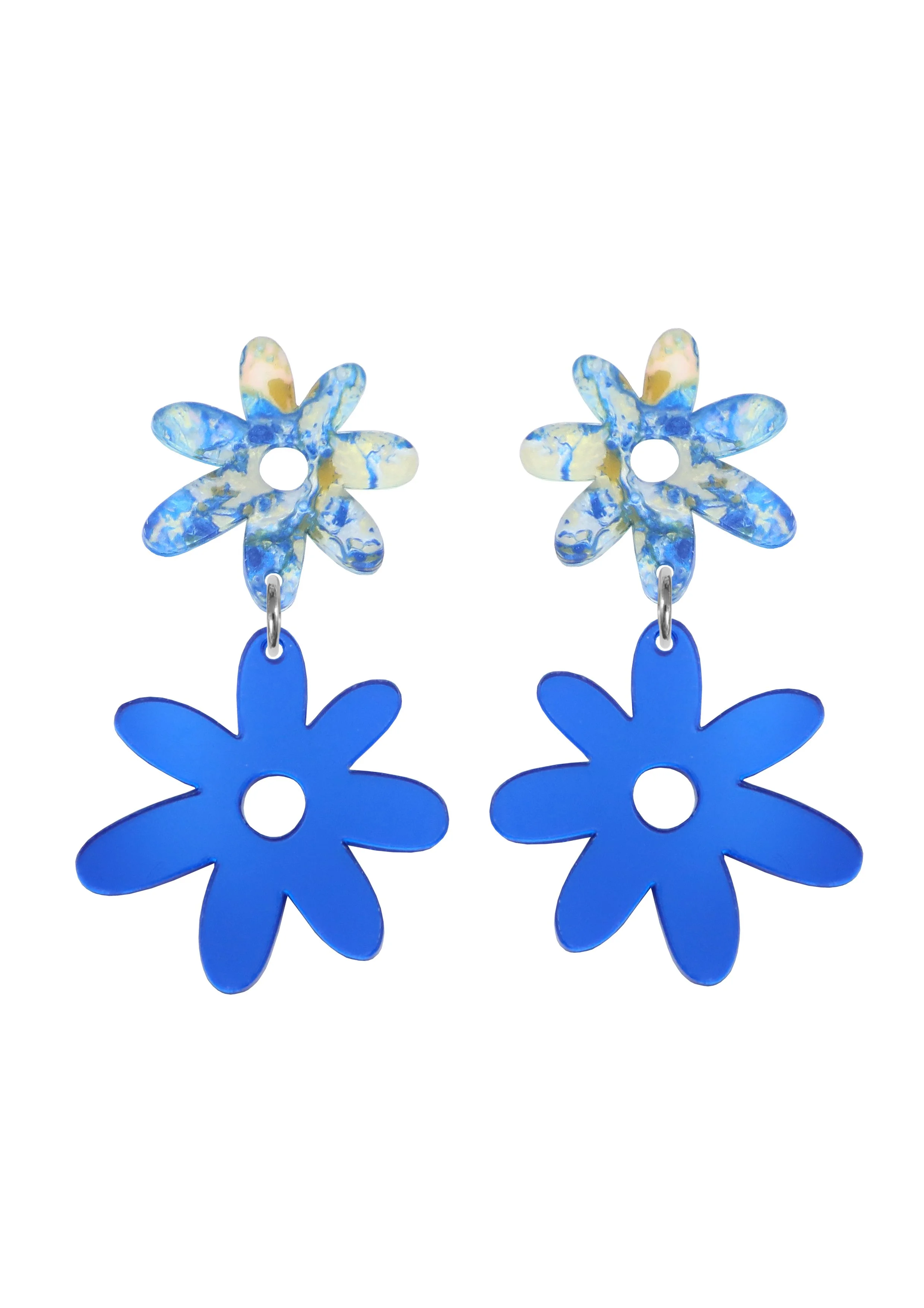 Kam Creates Flower power double drop studs - Ocean Swirl + Blue Mirror.jpg