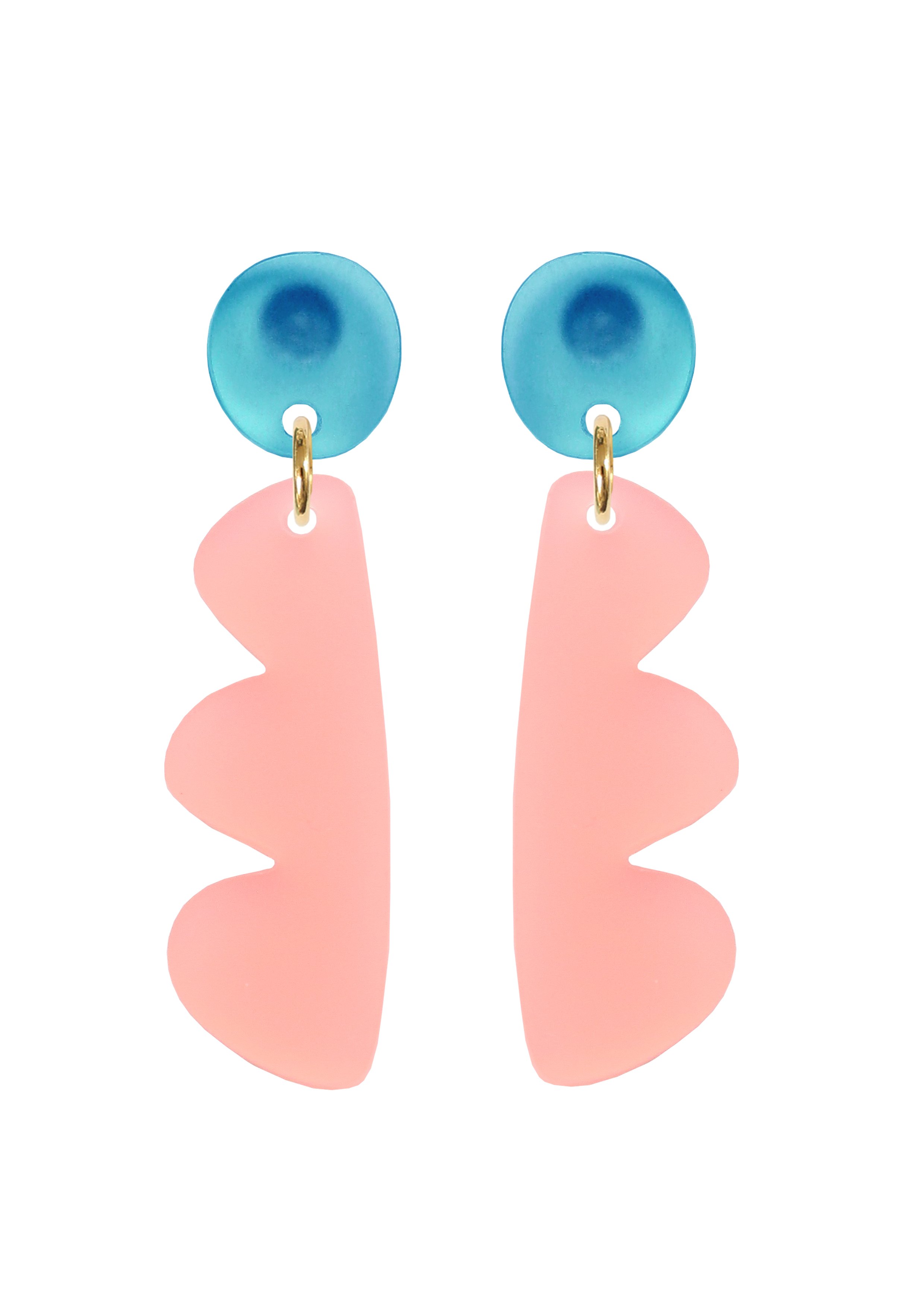 Kam Creates - Wobbly Dangle studs - Semi Opaque Acrylic Frost - Teal + Pink.jpg