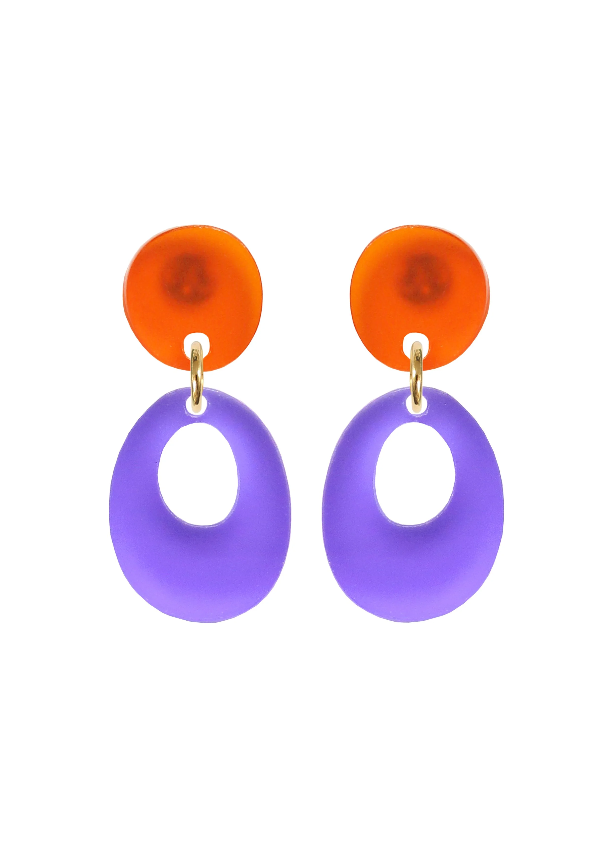 Kam Creates - Circle Dangle studs - Semi Opaque Acrylic Frost - Orange + Purple.jpg