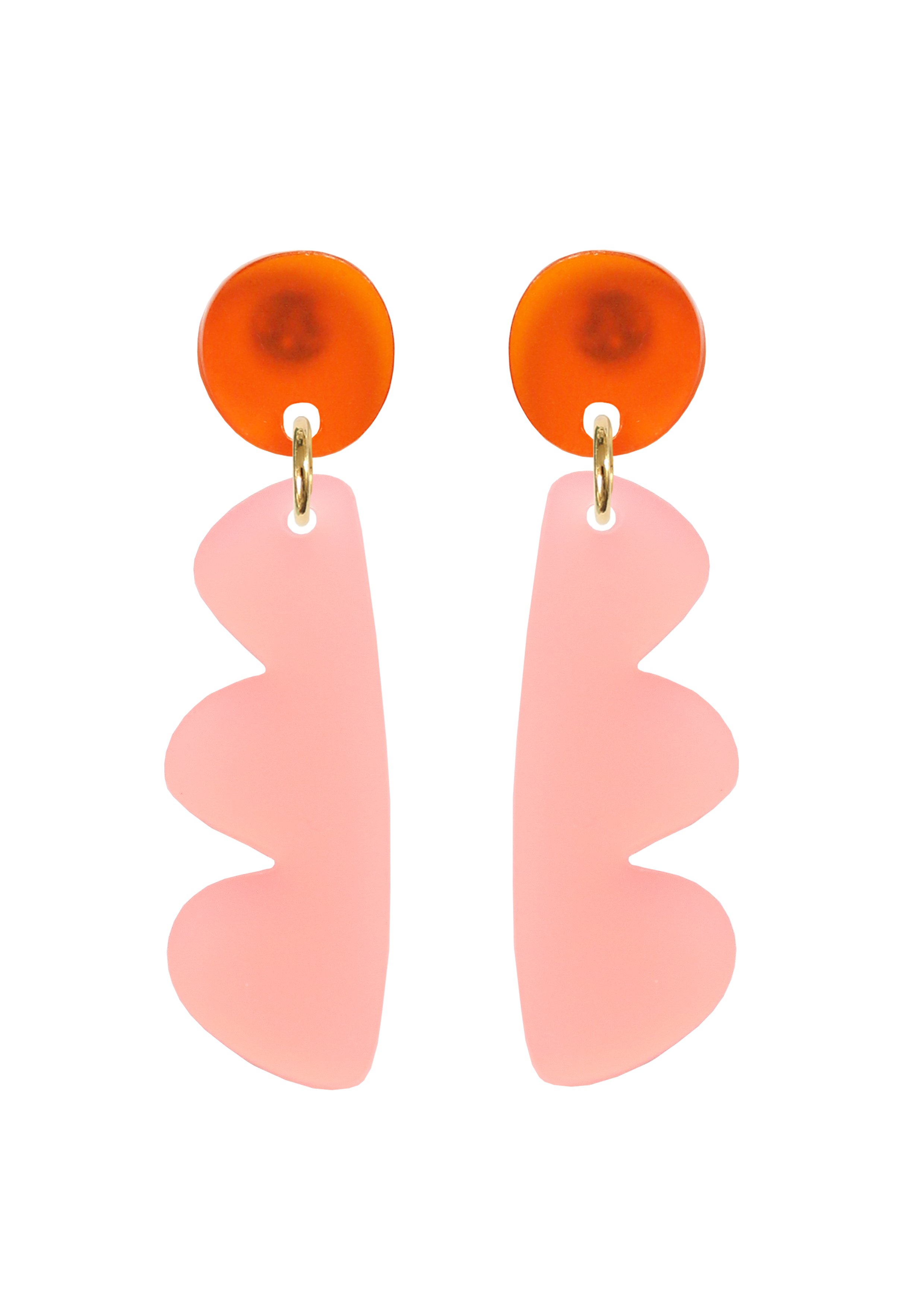 Kam Creates - Wobbly Dangle studs - Semi Opaque Acrylic Frost - Orange + Pink.jpg