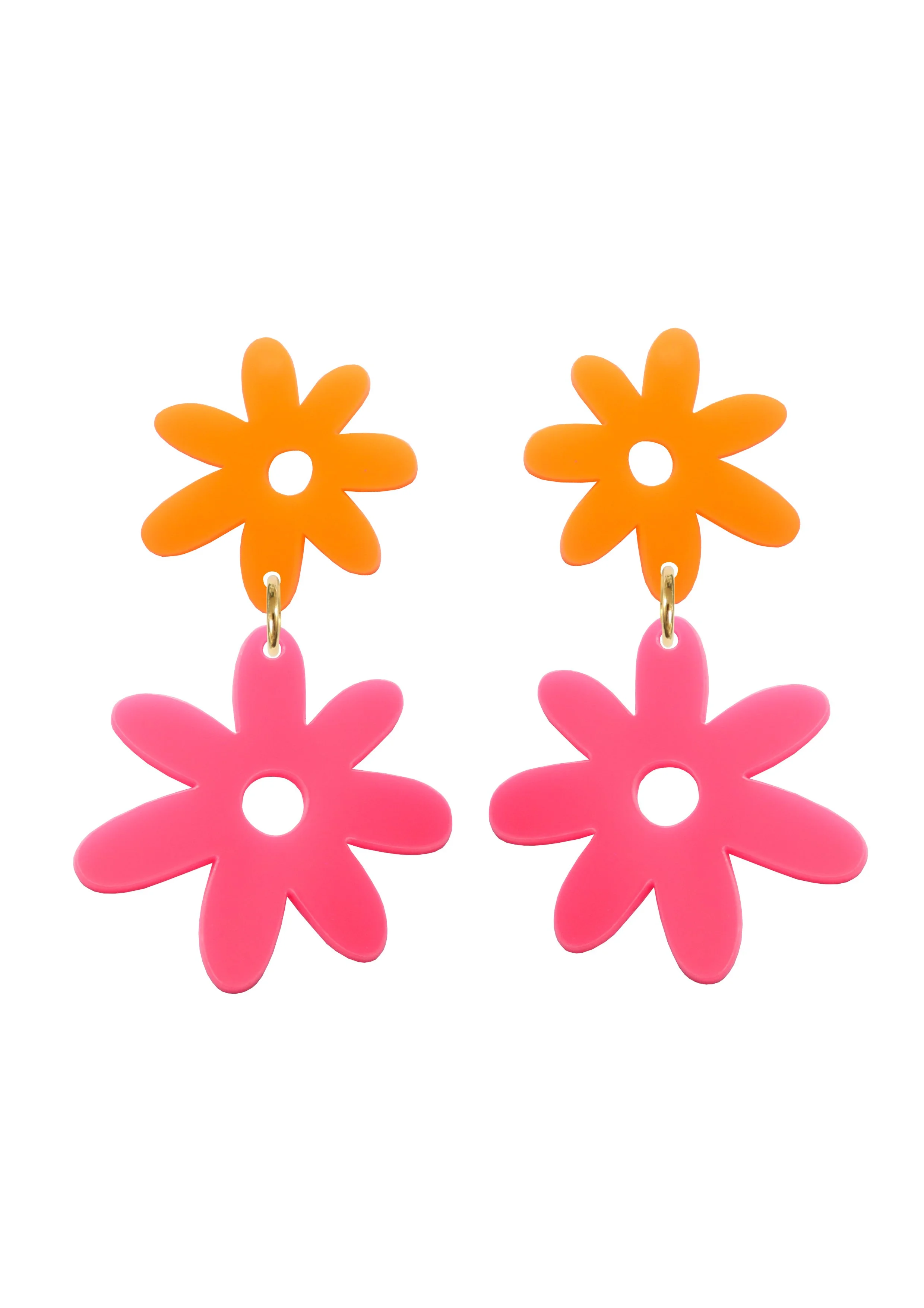 Double Flower Drop Stud Earrings - Acrylic