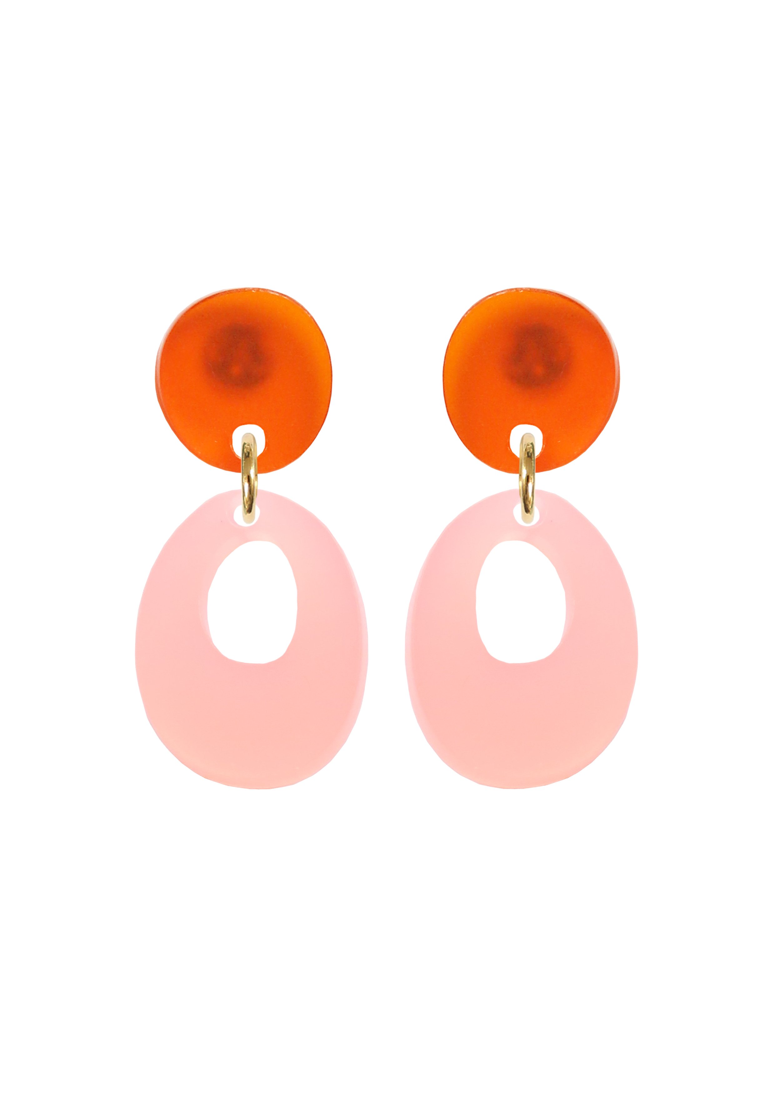 Kam Creates - Circle Dangle studs - Semi Opaque Acrylic Frost - Orange + Pink.jpg