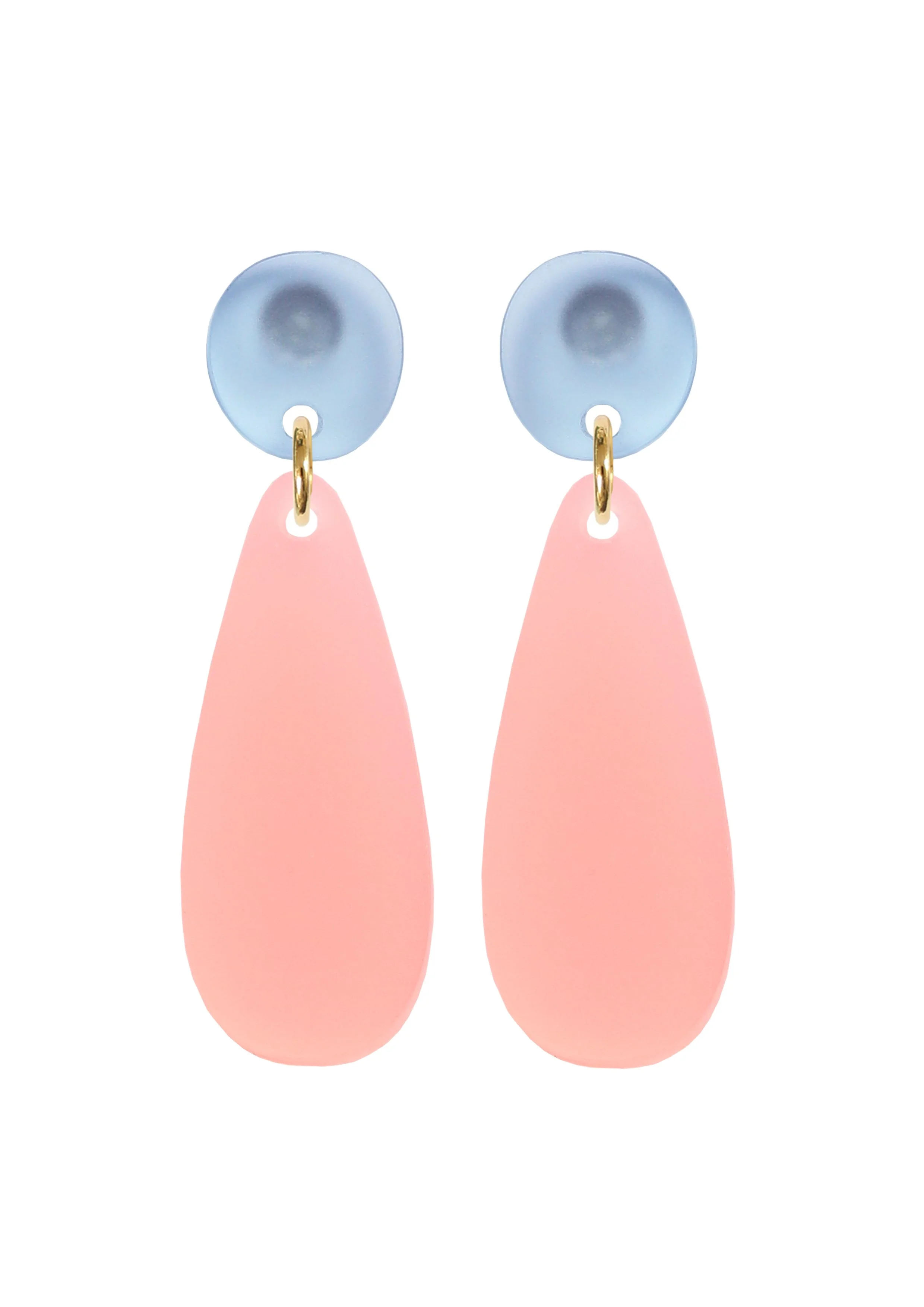 Kam Creates - Raindrop Dangle studs - Semi Opaque Acrylic Frost - Blue + Pink.jpg