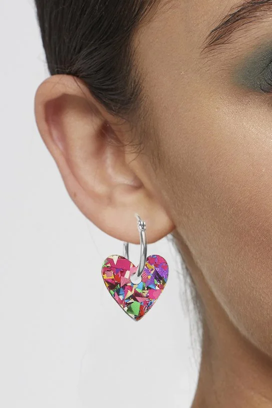 Kam Creates Confetti Heart Hoops - Small - Pink - Model shot Cropped.jpg