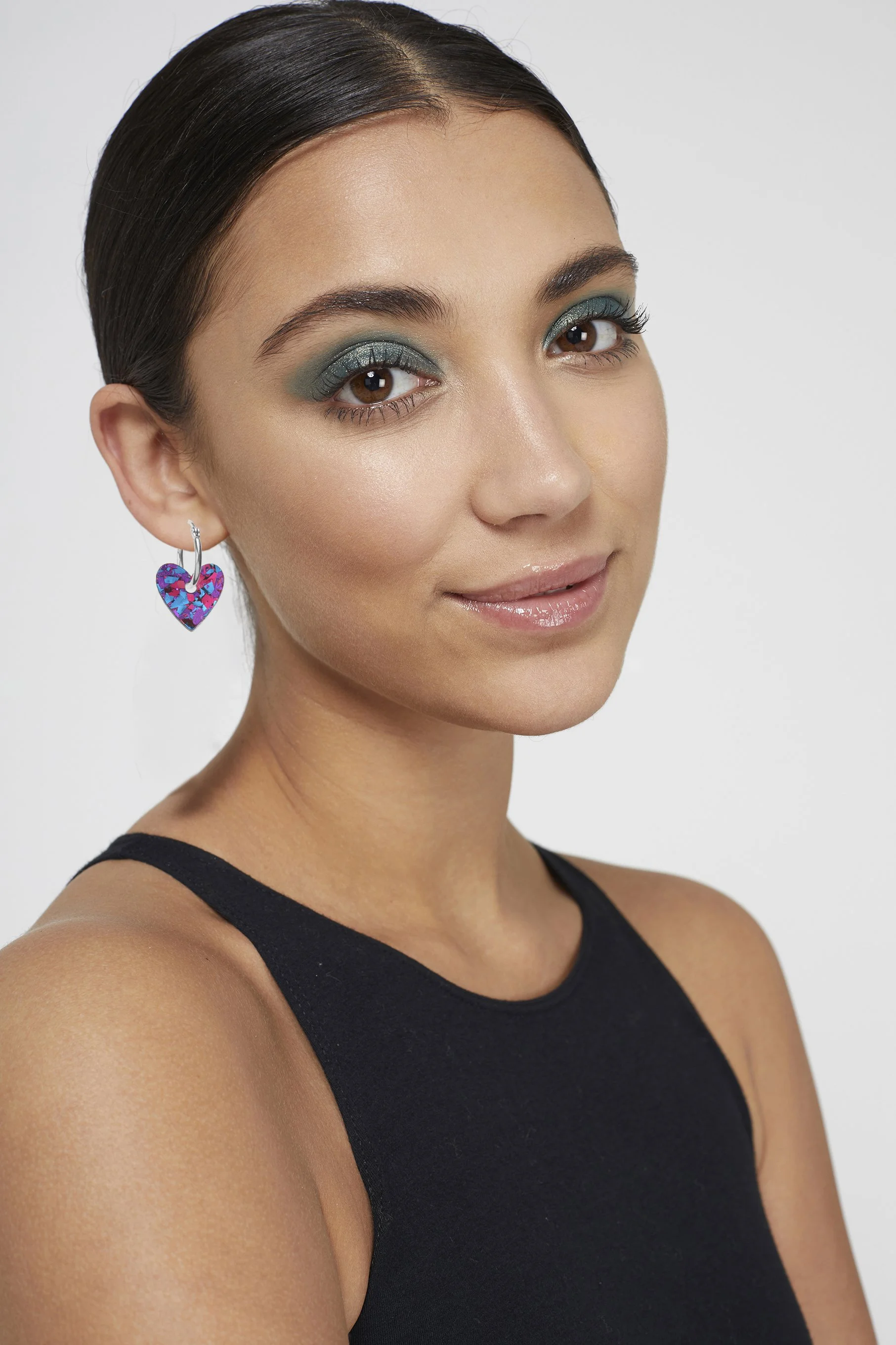 Kam Creates Confetti Heart Hoops - Small - Purple - Model shot.jpg