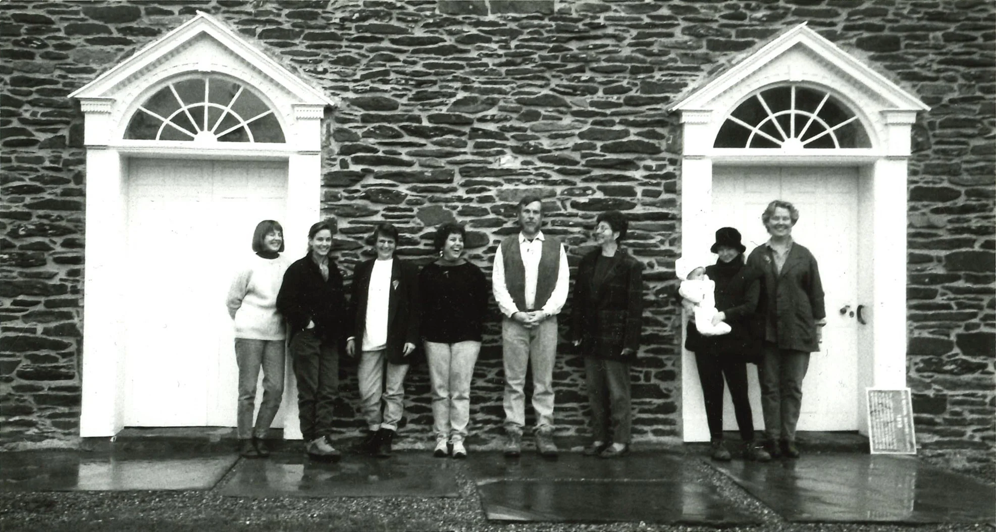Founding artists from left to right: Nancy Clarke, Katherine Hackl, Karen Caldwell, Sue Sachs, Geoff Caldwell, Mary Schenck, Harriett Coleridge (with daughter Octavia) and Phoebe Wiley.