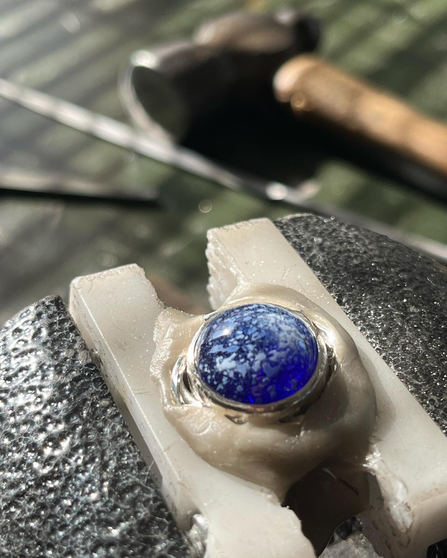 Setting a cobalt memorial stone today. Always a classic color choice. 💙 #tomorrowsheirloom
.
.
.
.
#cremationjewelry #celebratelife #honor #memorial #loss #love #grief #griefjourney #griefawareness #griefsupport #mourningjewelry #cremation #urn #rem