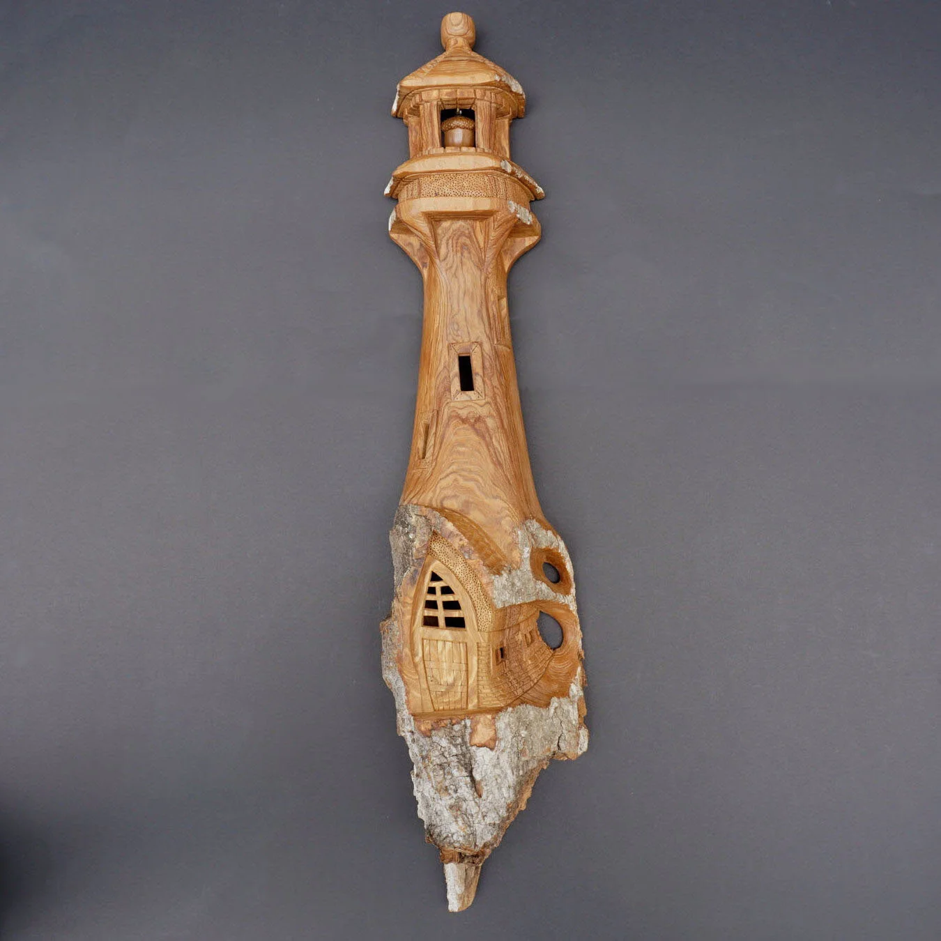 Harbour Bridge Lighthouse, cottonwood bark carving