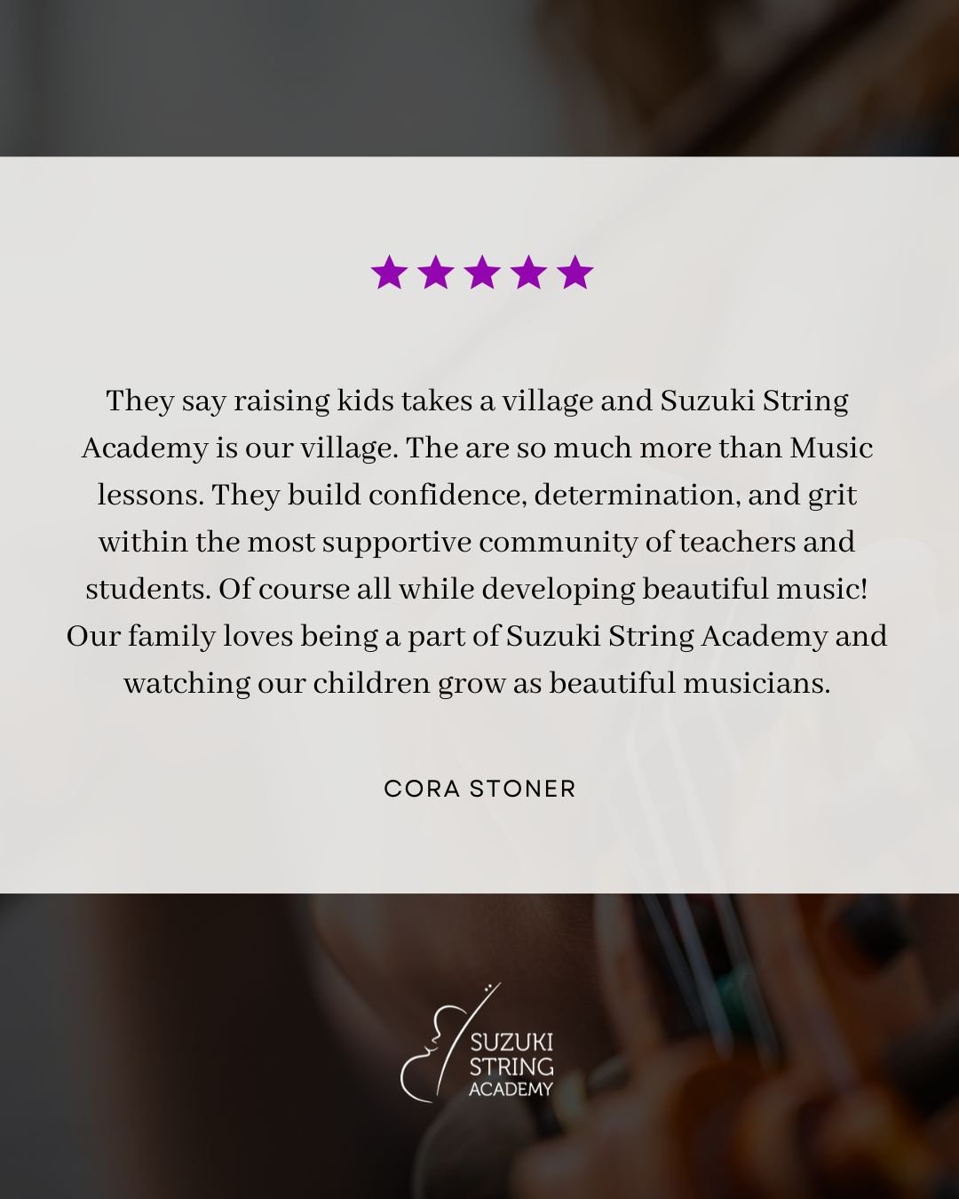 The strength of Suzuki String Academy is the community built around the students. 

Kids are learning in an environment where steady effort is normal, progress is shared and celebrated, and families are part of the process. 

The focus isn&rsquo;t ju