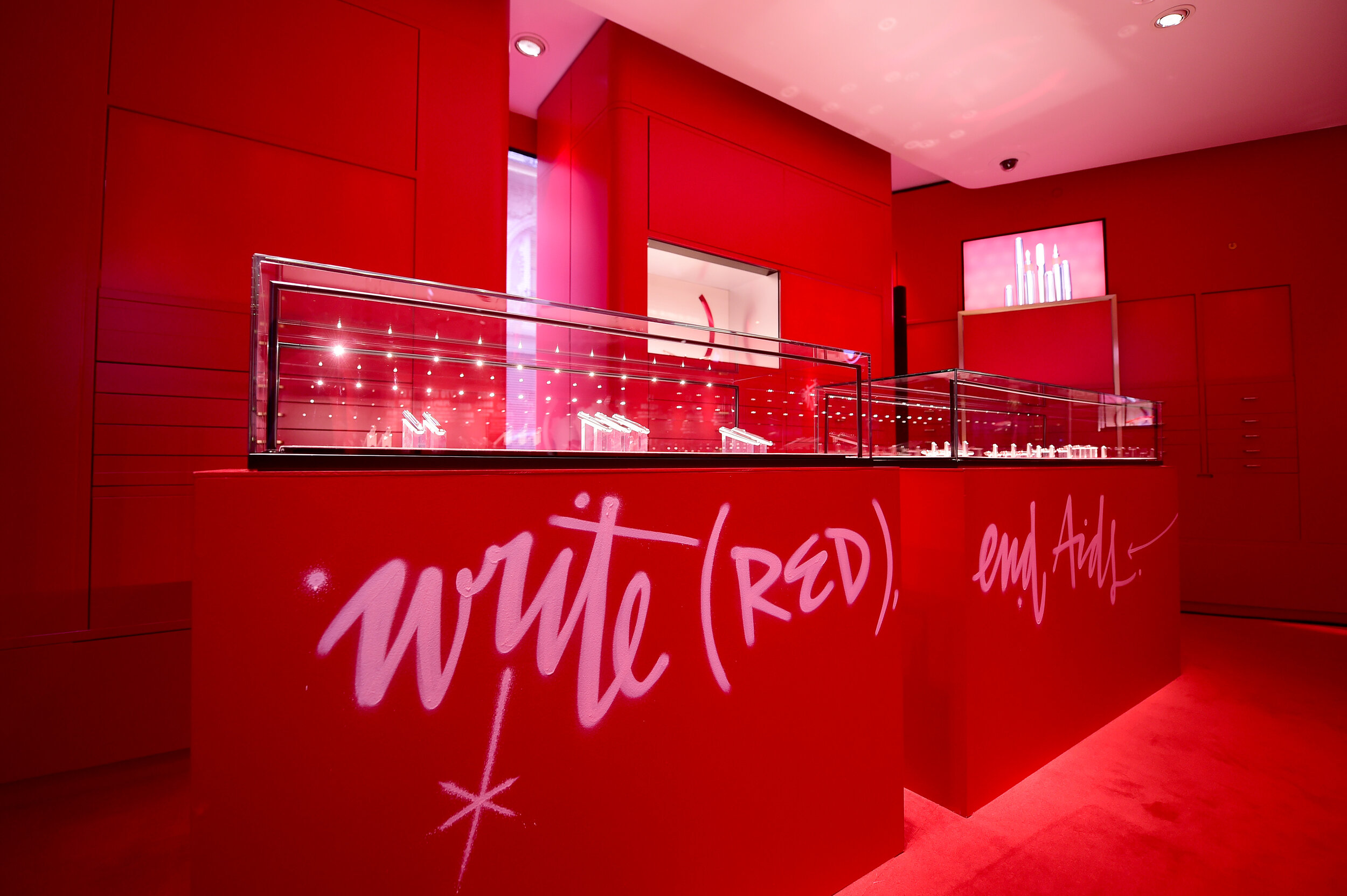  PARIS, FRANCE - OCTOBER 08: Interior of the boutique during the Montblanc: (Red)Launch event cocktail at the Boutique Champs-Elysees on October 08, 2019 in Paris, France. (Photo by Anthony Ghnassia/Getty Images For Montblanc) 