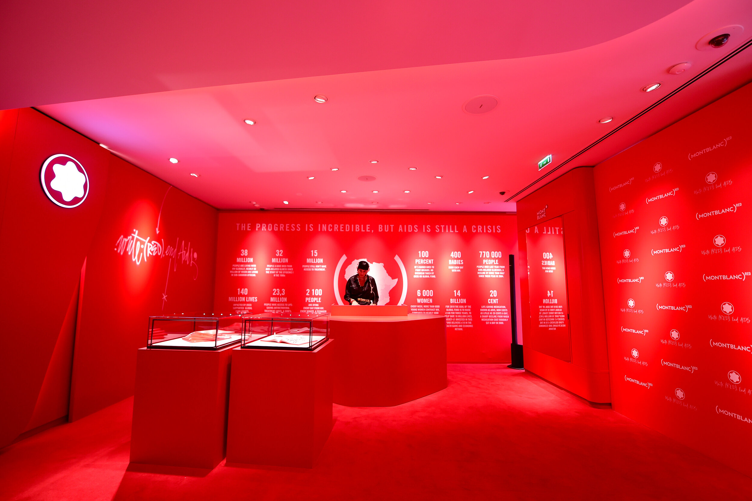  PARIS, FRANCE - OCTOBER 08: Interior of the boutique during the Montblanc: (Red)Launch event cocktail at the Boutique Champs-Elysees on October 08, 2019 in Paris, France. (Photo by Anthony Ghnassia/Getty Images For Montblanc) 