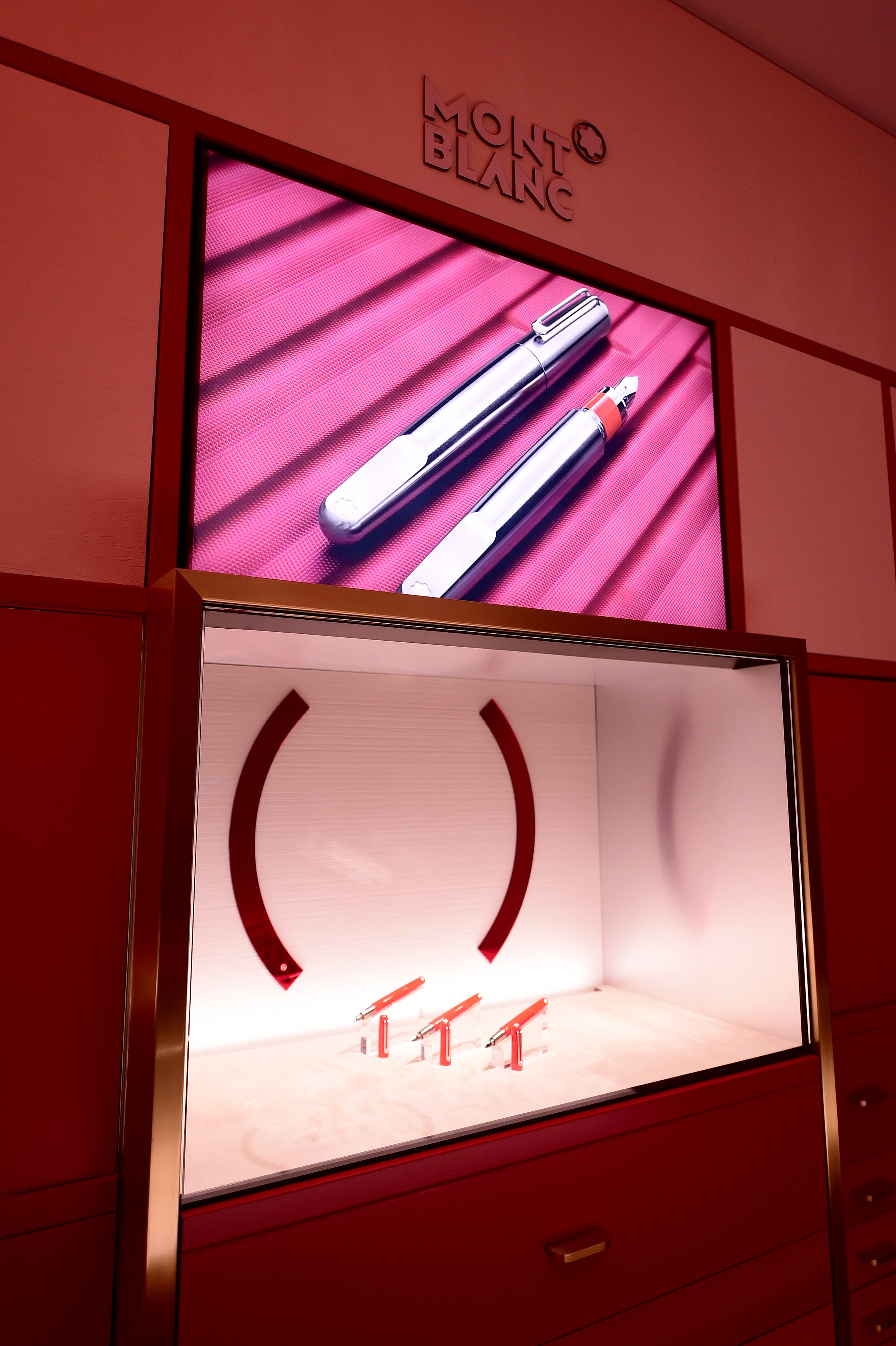  PARIS, FRANCE - OCTOBER 08: Interior of the boutique during the Montblanc: (Red)Launch event cocktail at the Boutique Champs-Elysees on October 08, 2019 in Paris, France. (Photo by Anthony Ghnassia/Getty Images For Montblanc) 