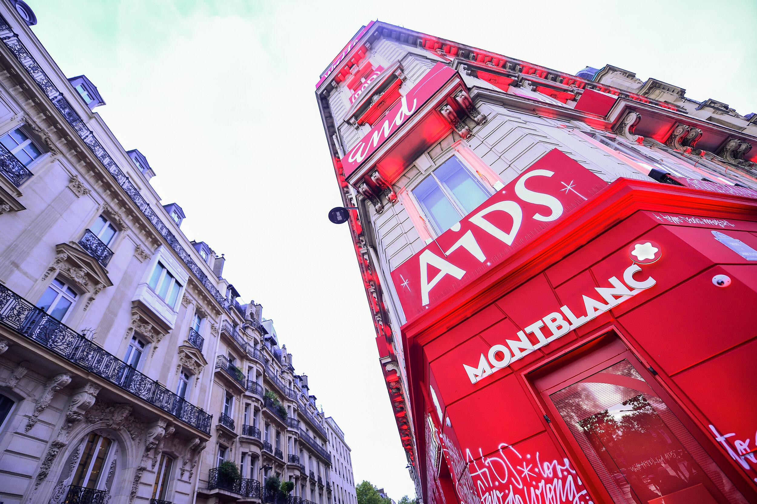  PARIS, FRANCE - OCTOBER 08: Exterior of the boutique during the Montblanc: (Red)Launch event cocktail at the Boutique Champs-Elysees on October 08, 2019 in Paris, France. (Photo by Anthony Ghnassia/Getty Images For Montblanc) 