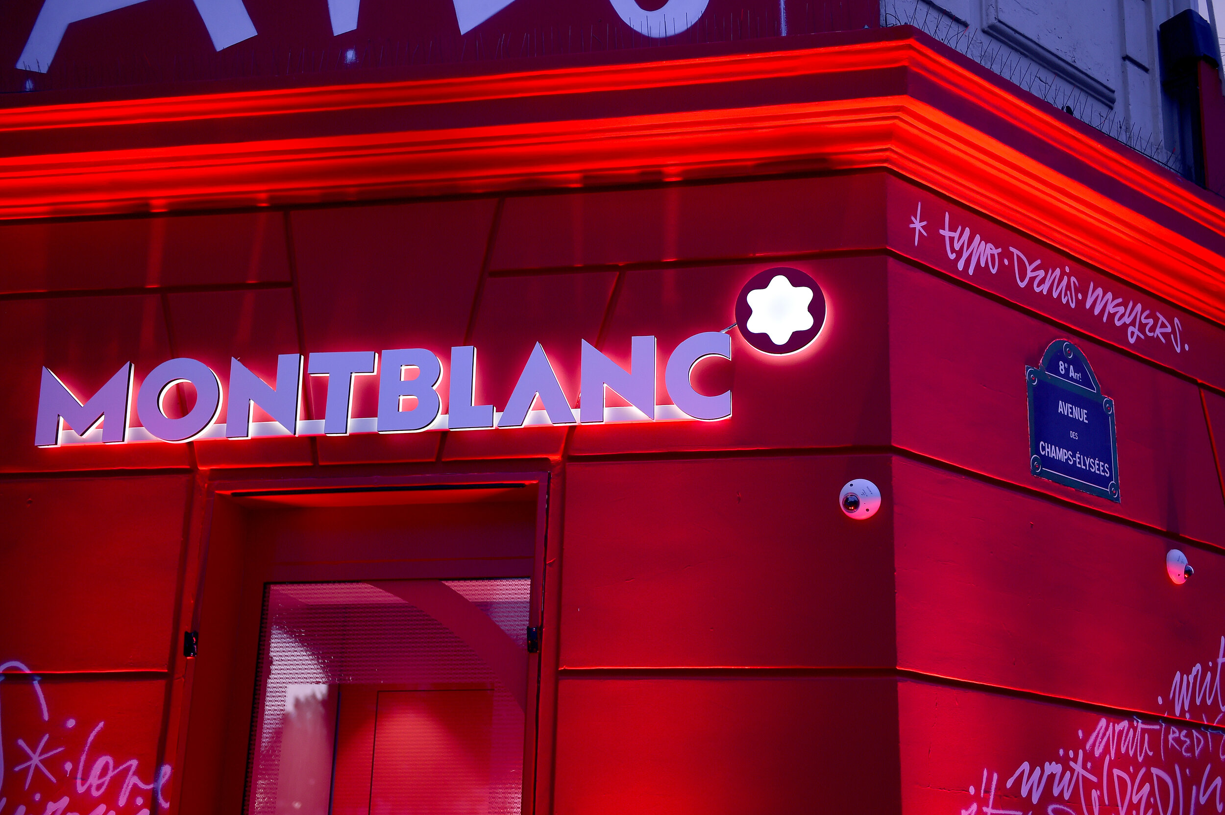  PARIS, FRANCE - OCTOBER 08: Exterior of the boutique during the Montblanc: (Red)Launch event cocktail at the Boutique Champs-Elysees on October 08, 2019 in Paris, France. (Photo by Anthony Ghnassia/Getty Images For Montblanc) 