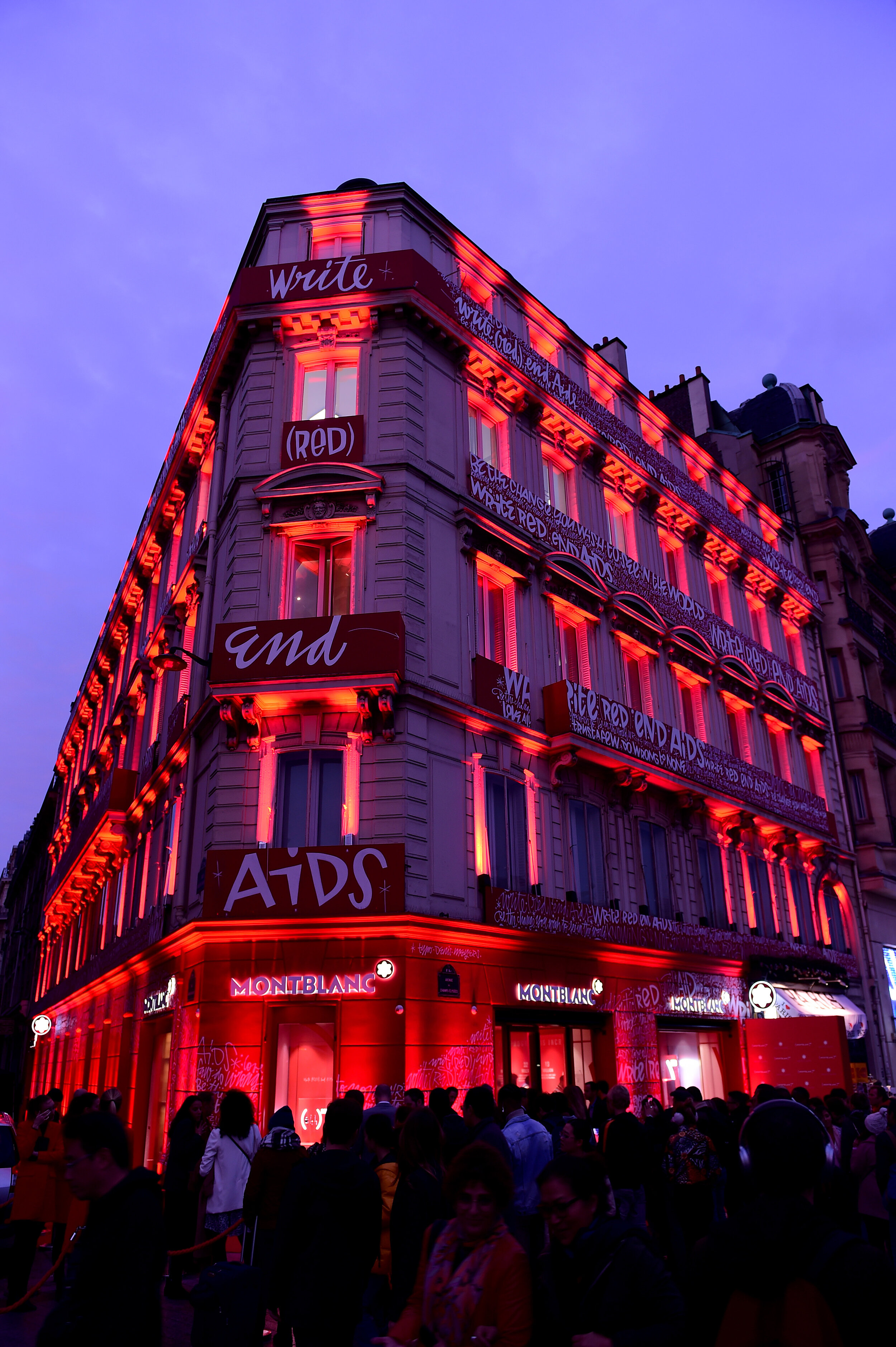  PARIS, FRANCE - OCTOBER 08: Exterior of the boutique during the Montblanc: (Red)Launch event cocktail at the Boutique Champs-Elysees on October 08, 2019 in Paris, France. (Photo by Anthony Ghnassia/Getty Images For Montblanc) 