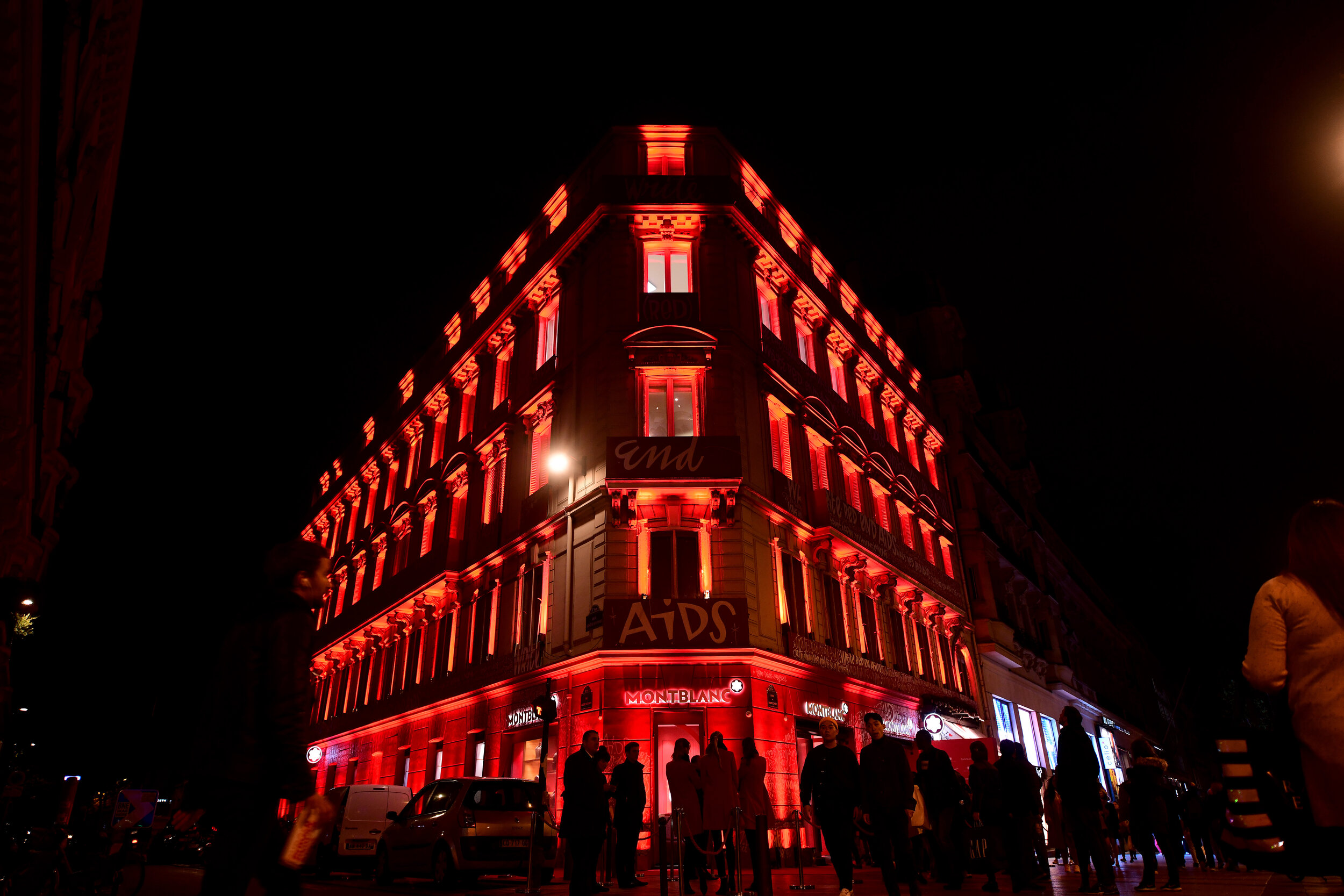  PARIS, FRANCE - OCTOBER 08: Exterior of the boutique during the Montblanc: (Red)Launch event cocktail at the Boutique Champs-Elysees on October 08, 2019 in Paris, France. (Photo by Anthony Ghnassia/Getty Images For Monblanc) 