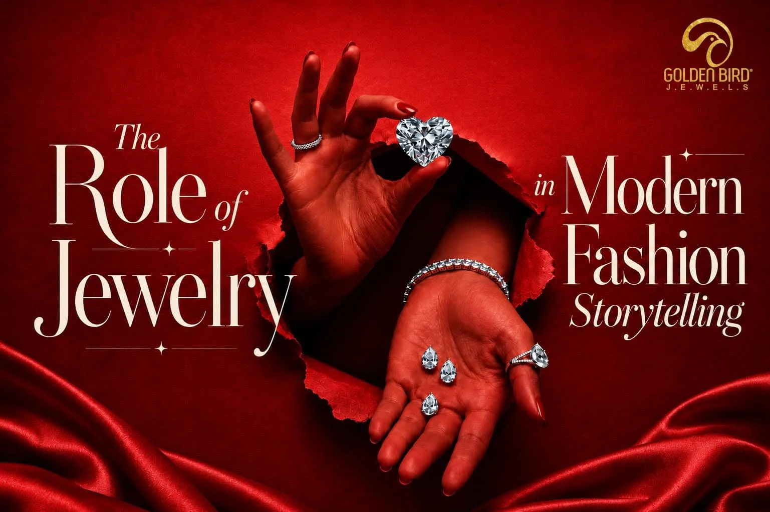 The Role of jewelry Guide Banner With Two Red Hands Showcasing Diamond jewelry