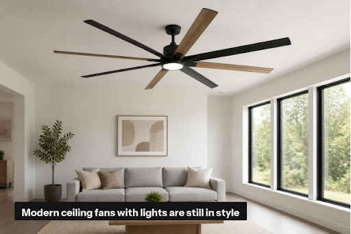 Breezary 42003-BK 72-inch modern ceiling fan with integrated LED light in a large living room