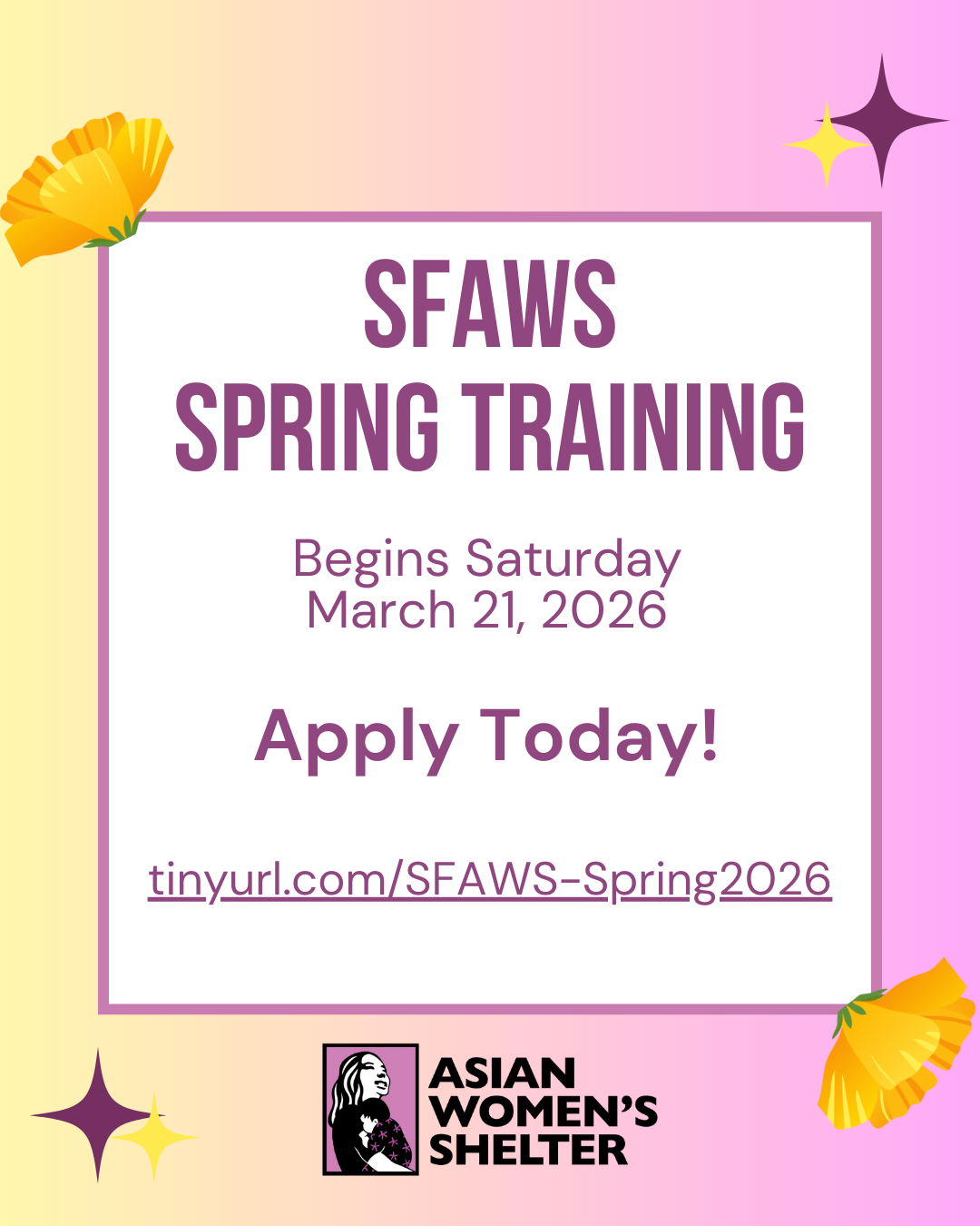 Digital flyer SFAWS Spring Training Apply today