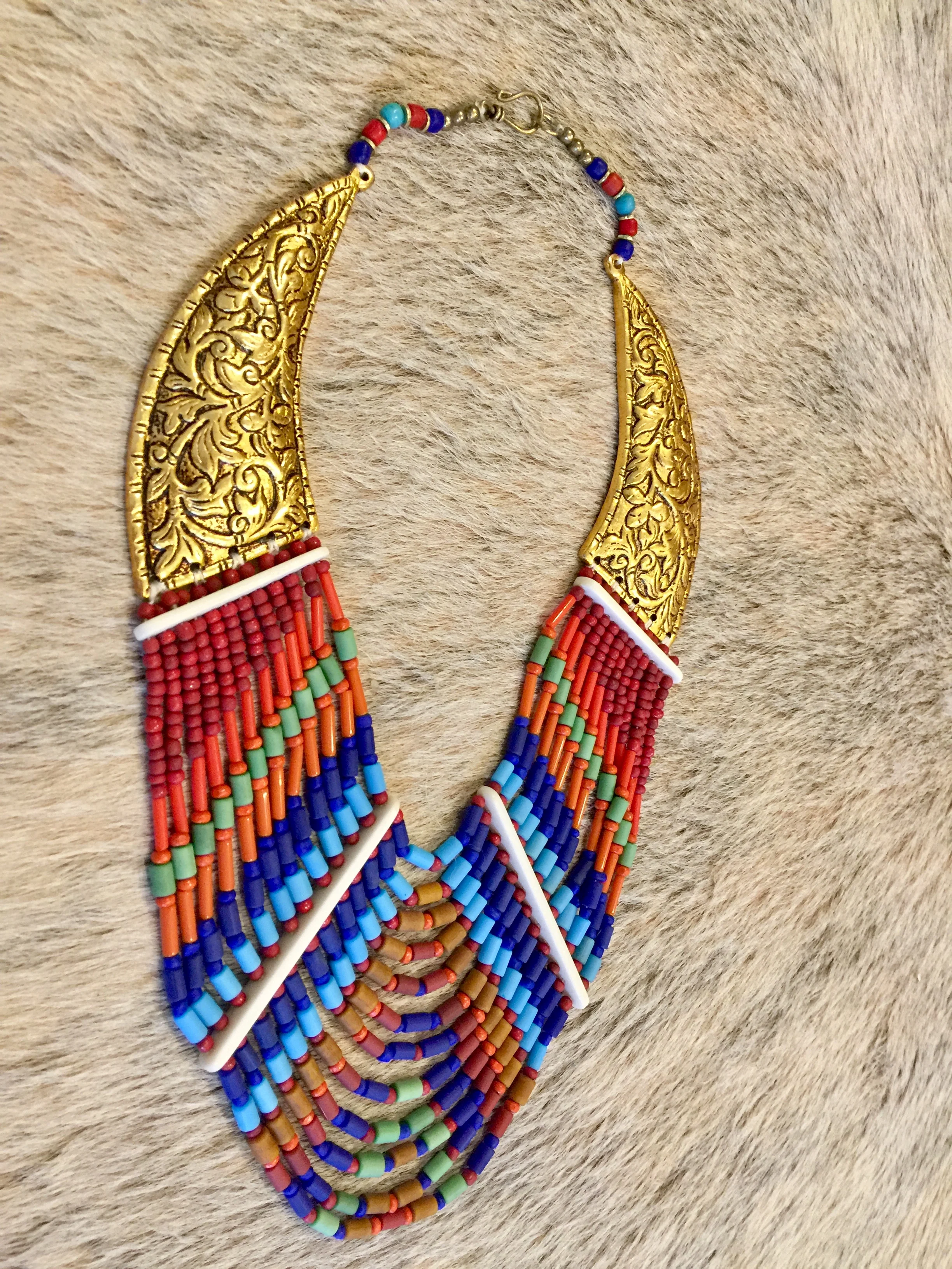 Rainbow Tribal Necklace + Gold Cuffs 