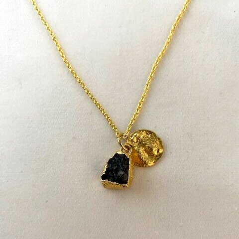 Raw Obsidian \u0026 Gold Charm Necklace 
