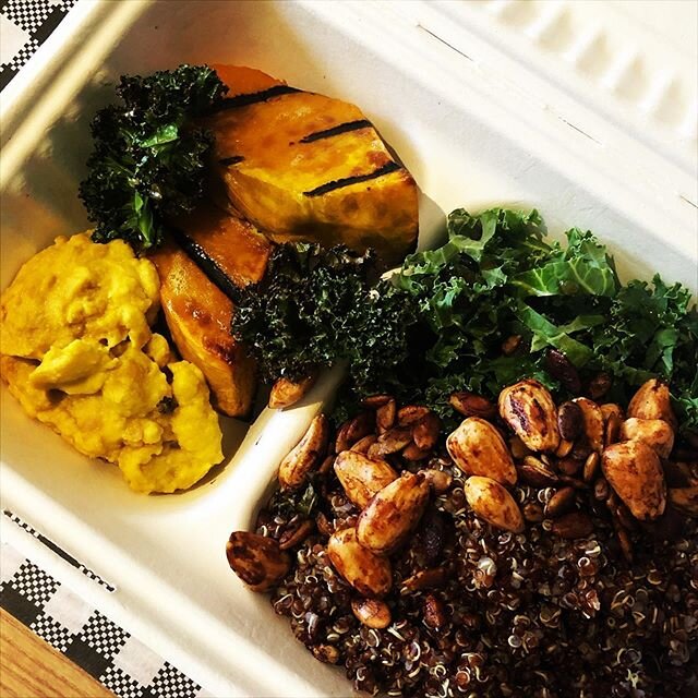 New Saint's Bowl!.. Maple roast pumpkin, warmed chickpea smash, toasted tamari nuts, fresh kale ribbons with pomegranate vinaigrette, roasted kale chips, red quinoa - GF VEG - 16.0 takeaway
.
TAKEAWAY breakfast, lunch, cakes and coffee now available 