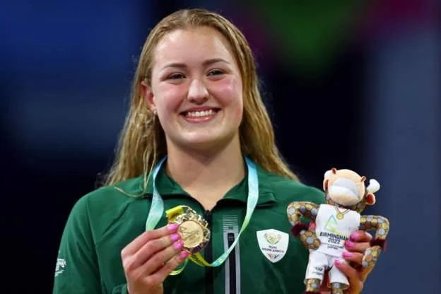 Teenage swimmer's joy at gold for SA and new record