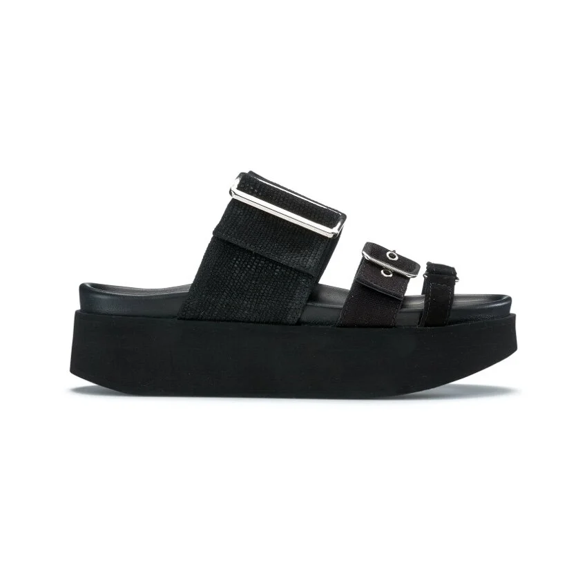 platform slippers black