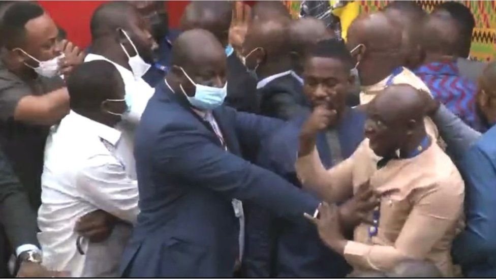 Ghana MPs brawl in parliament over mobile money tax