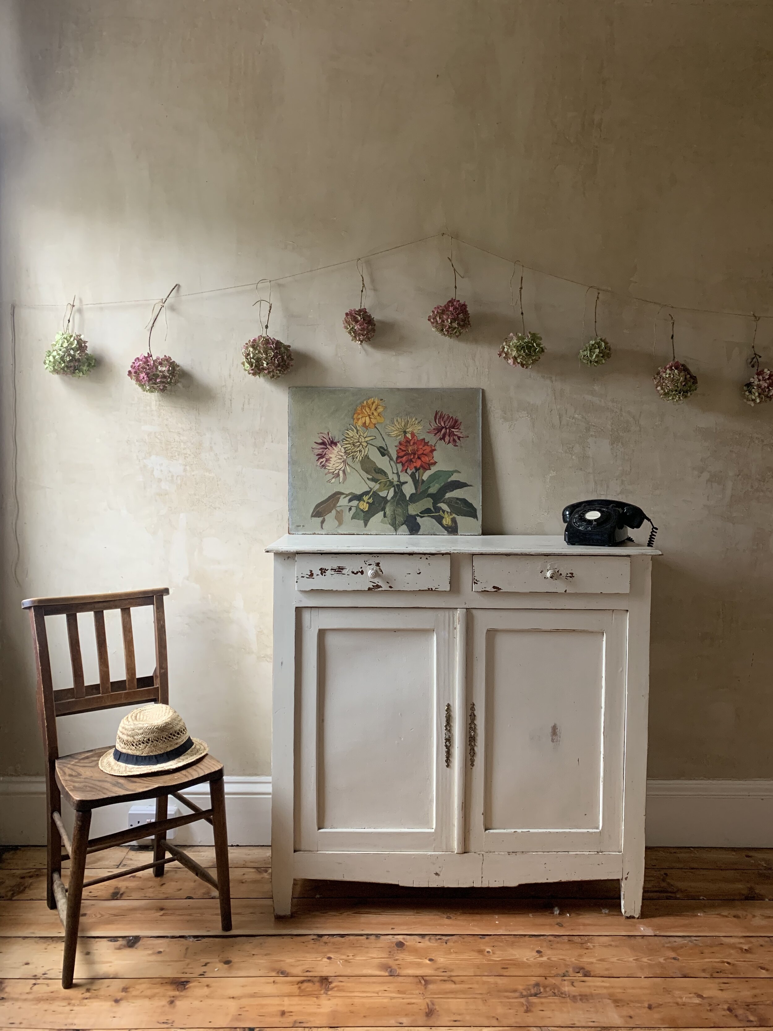 Dahlias painting on board