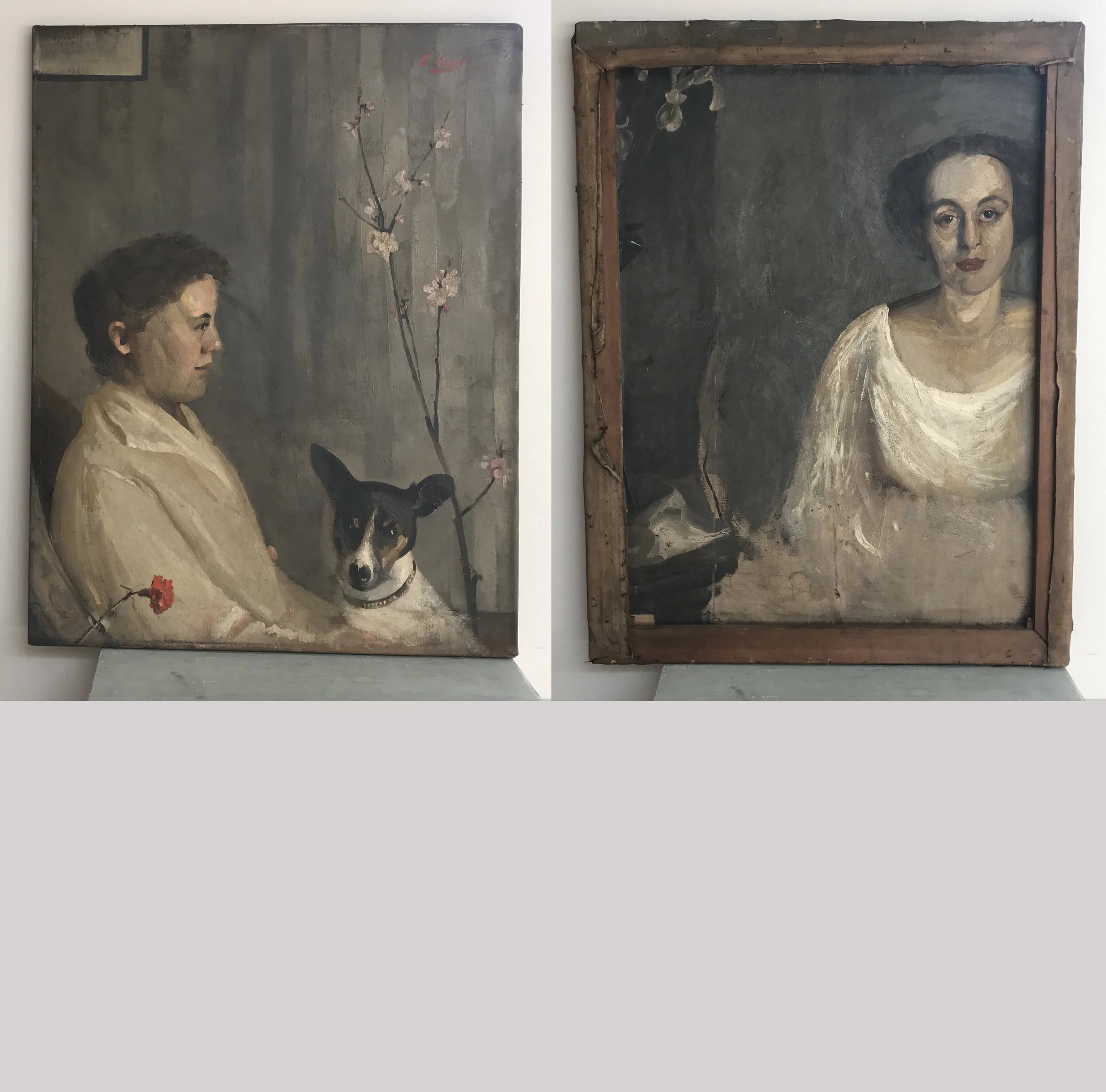 Fine portrait of a lady with a dog with striking reverse portrait