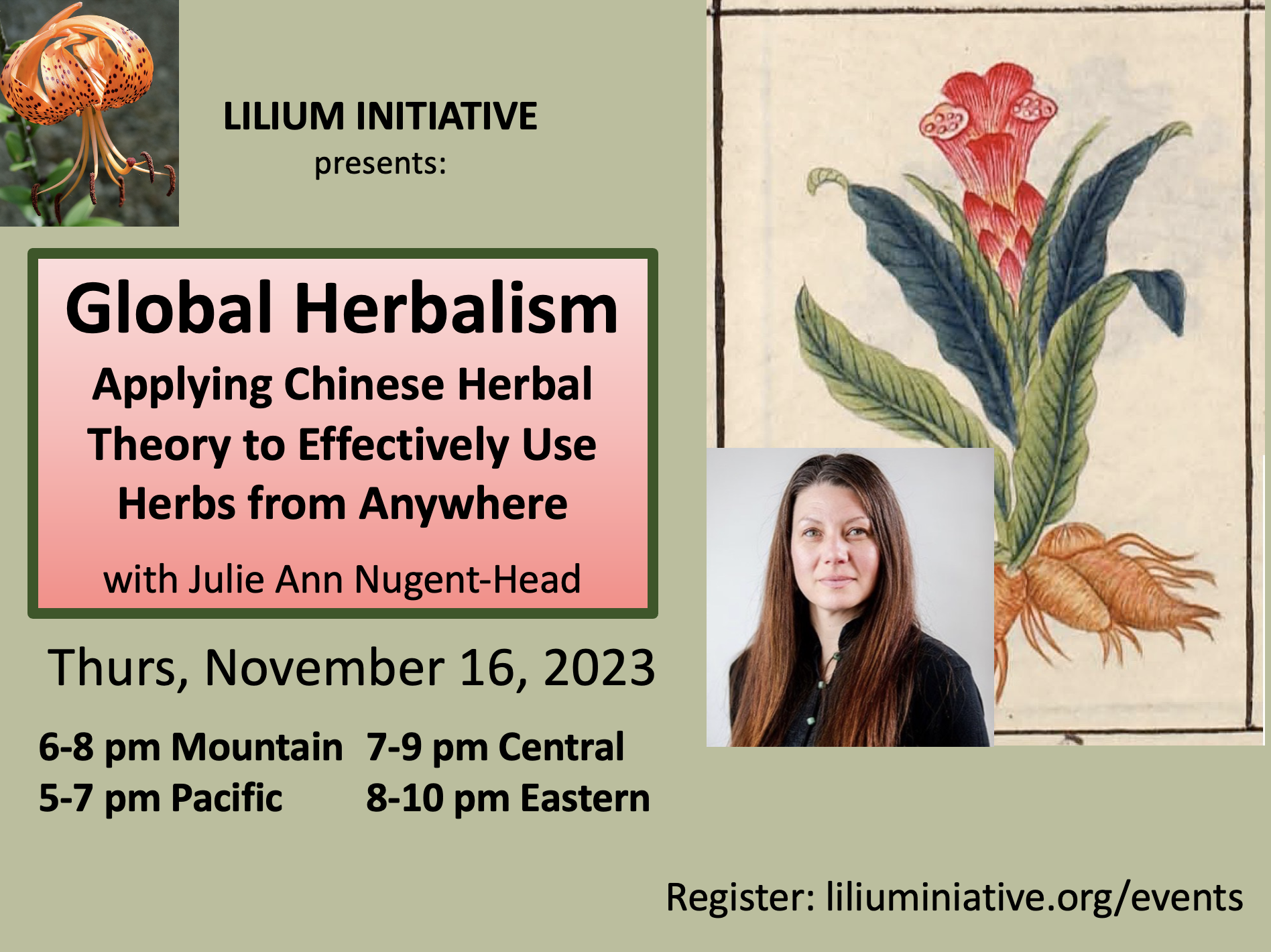 "Global Herbalism: Applying Chinese Herbal Theory to Effectively Use Herbs From Anywhere” with JulieAnn Nugent-Head