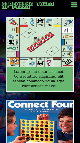 Games Page on a Mobile Screen