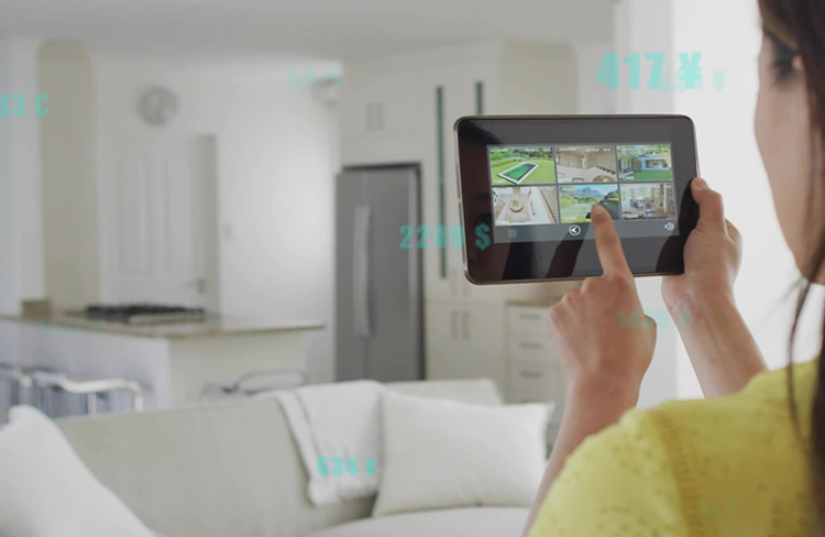Smart home controls managed remotely from a tablet.