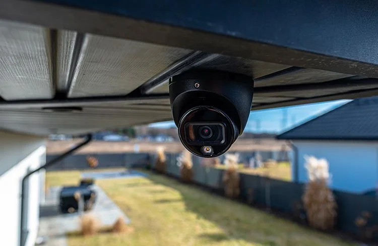 Outdoor home security camera monitoring the exterior of a residence in Greenville, SC.