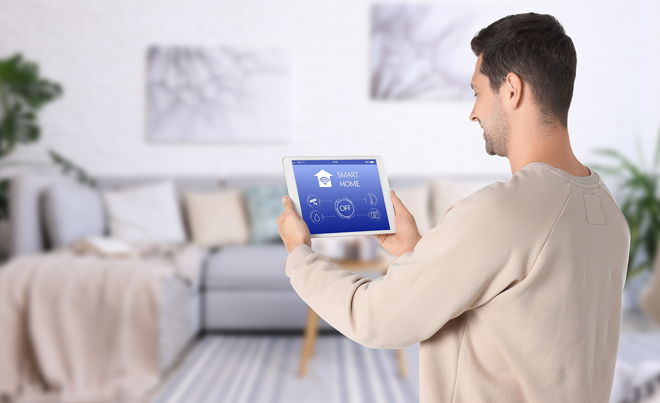 Smart home system controlled from a tablet.